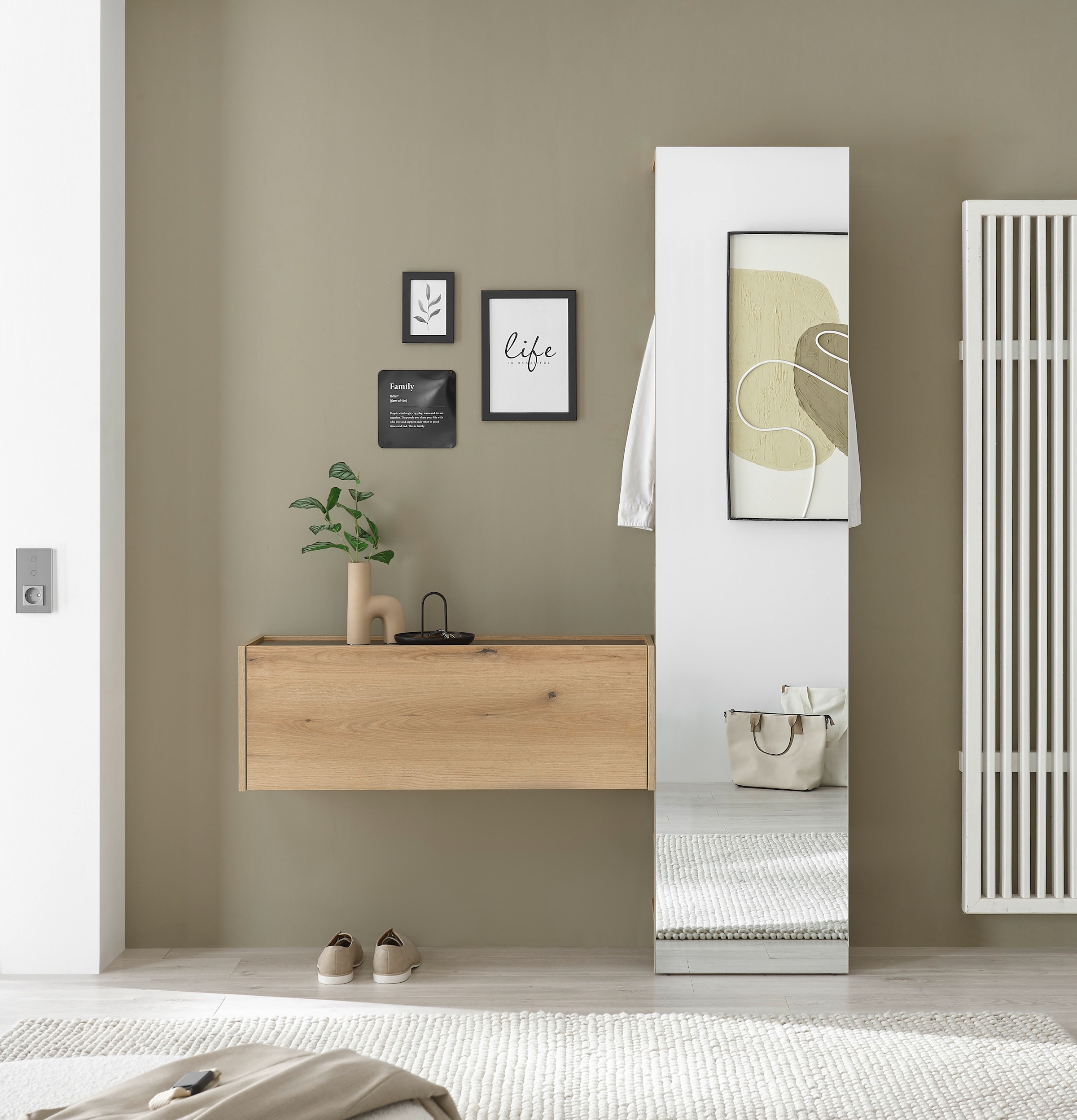 Garderoben-Set HOME AFFAIRE, B:150cm H:200cm T:30cmeiche evoke, Holzwerkstoff, Flur, Kastenmöbel-Sets, "GIRON/CiTY, moderne Garderobe, Komplettset