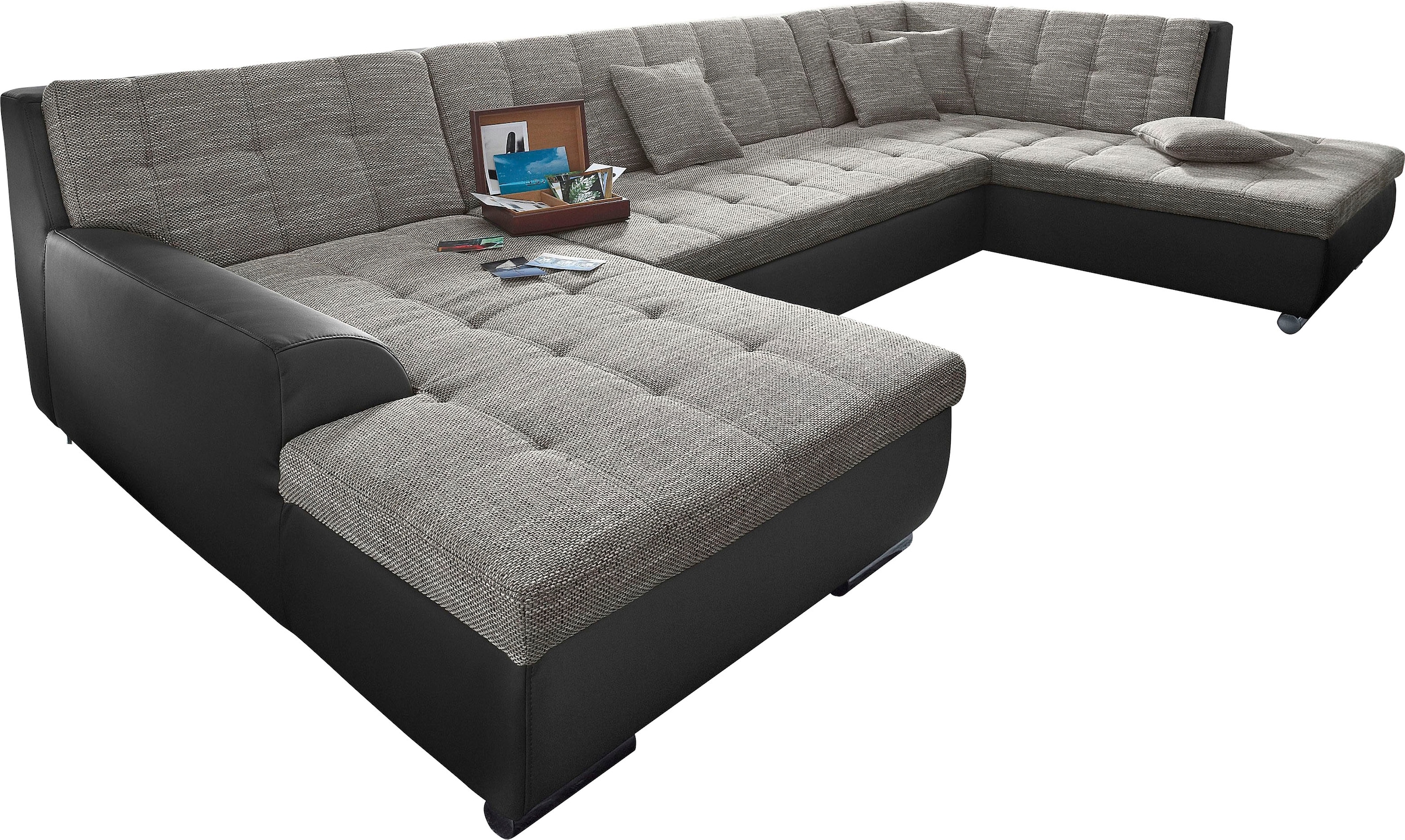 DOMO collection Wohnlandschaft »Treviso incl. Zierkissen, moderne Steppung, XXL: B/T/H: 364/201/83 cm«, wahlweise mit Bettfunktion, in vielen Bezugsarten auch in Cord U-Form
