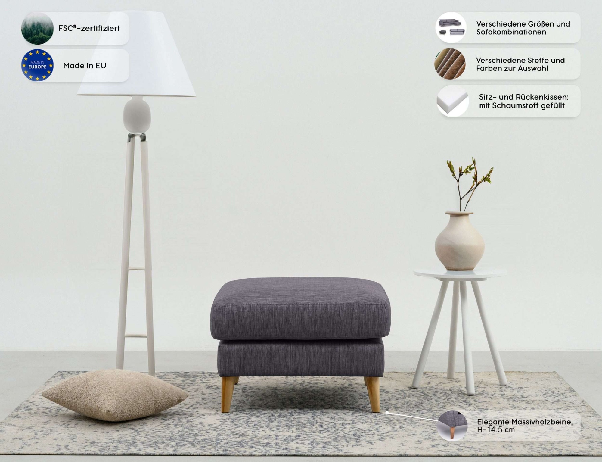 Thumbnail - Home affaire Polsterhocker "MARSEILLE", Massivholzbeine Eiche, Landhausstil, Wellenunterfederung