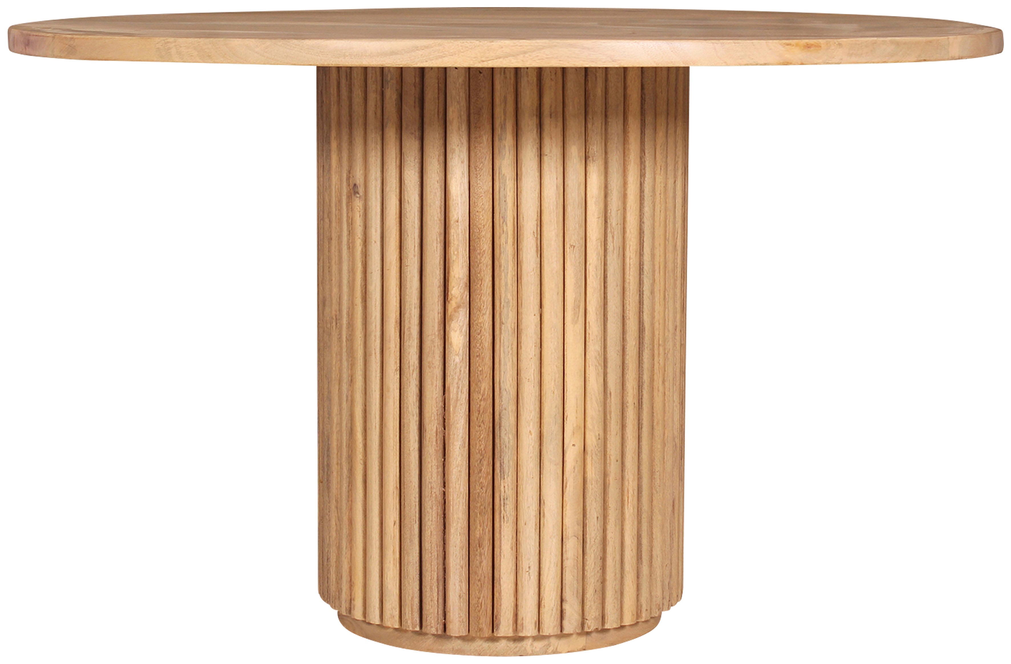 SIT Esstisch "Genf aus Mangoholz mit Säulenfuß im Ribbed-Look" Runder Tisch mit extravagantem Lamellendesign und markantem Säulenfuß