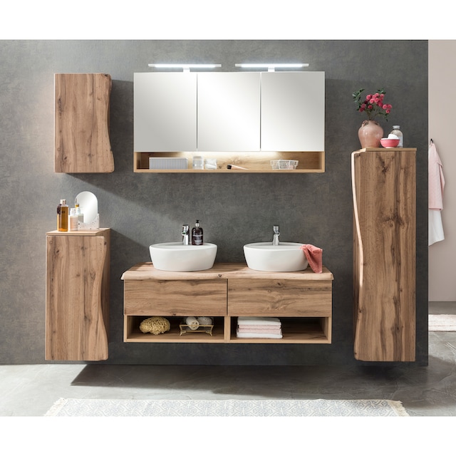 HELD MÖBEL Badmöbel-Set »Stubach«, (2 St., Spiegelschrank und Waschtisch),  Abdeckplatte mit Baumkante kaufen | BAUR