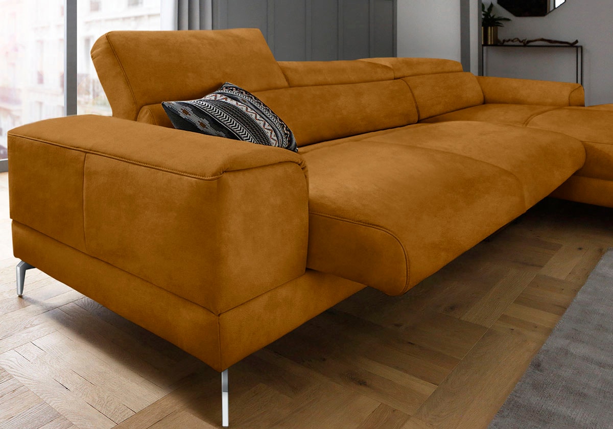 W.SCHILLIG Ecksofa »piedroo, Designsofa mit tollem Sitzkomfort, elegant und bequem, L-Form«, Kopfteilverstellung, wahlweise mit Sitztiefenverstellung, Breite 343cm