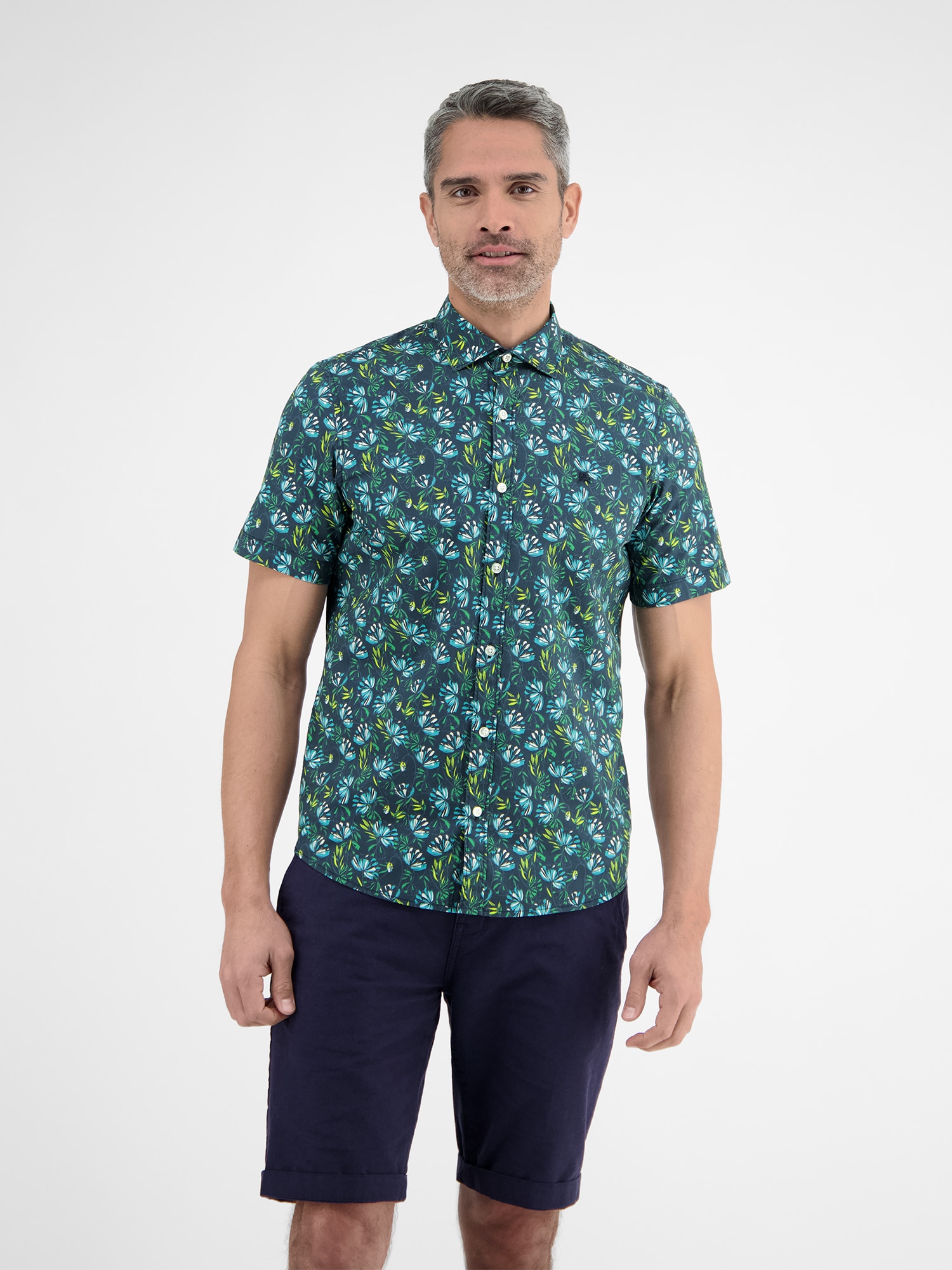 LERROS Kurzarmhemd »LERROS Herren Poplin-Stretchhemd, floral gemustert«