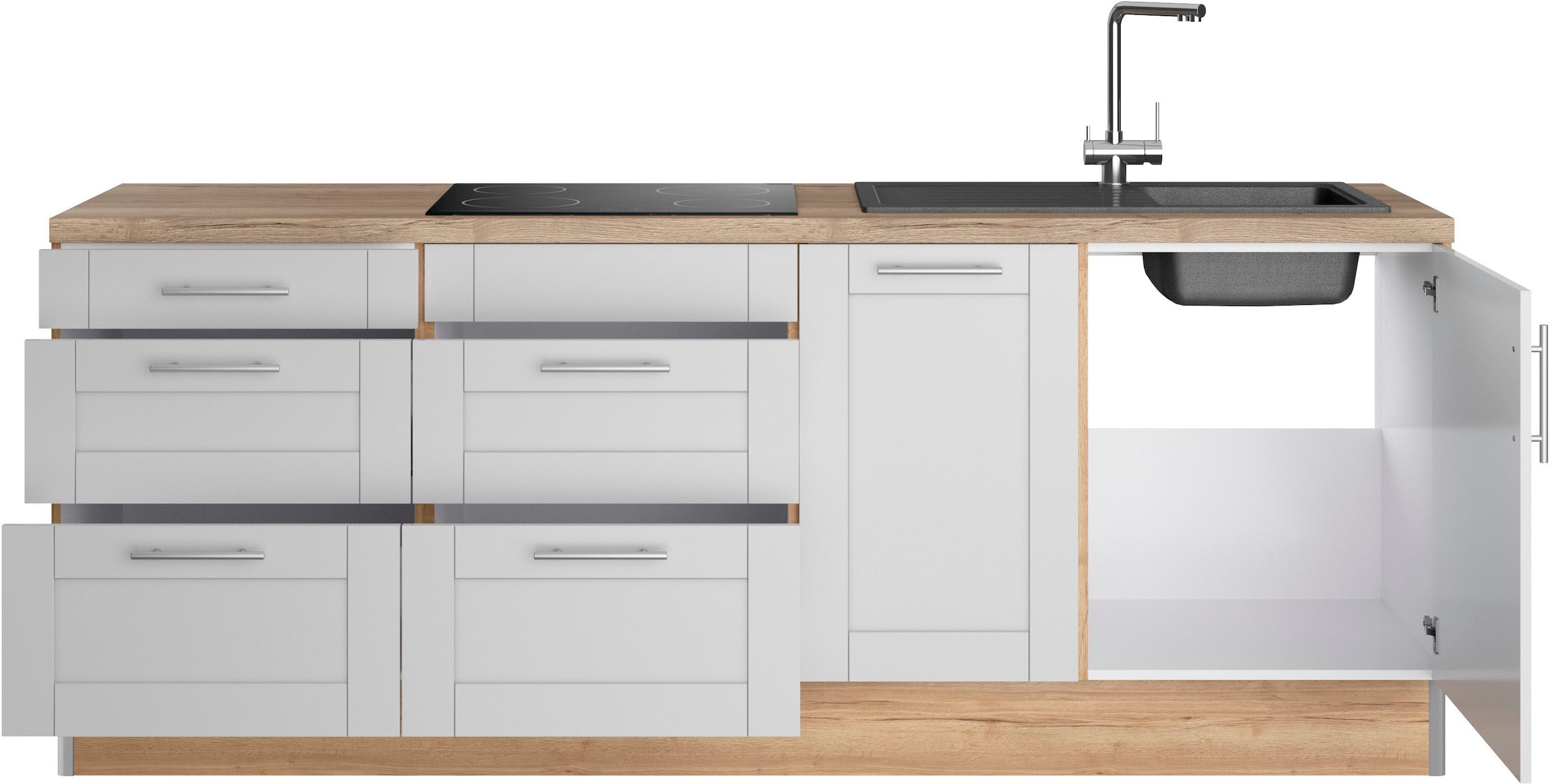 OPTIFIT Küche »Ahus«, Breite 225 cm, wahlw. Mit E-Geräten, Soft Close  Funktion, MDF Fronten | BAUR | Kochfeldumbauschränke