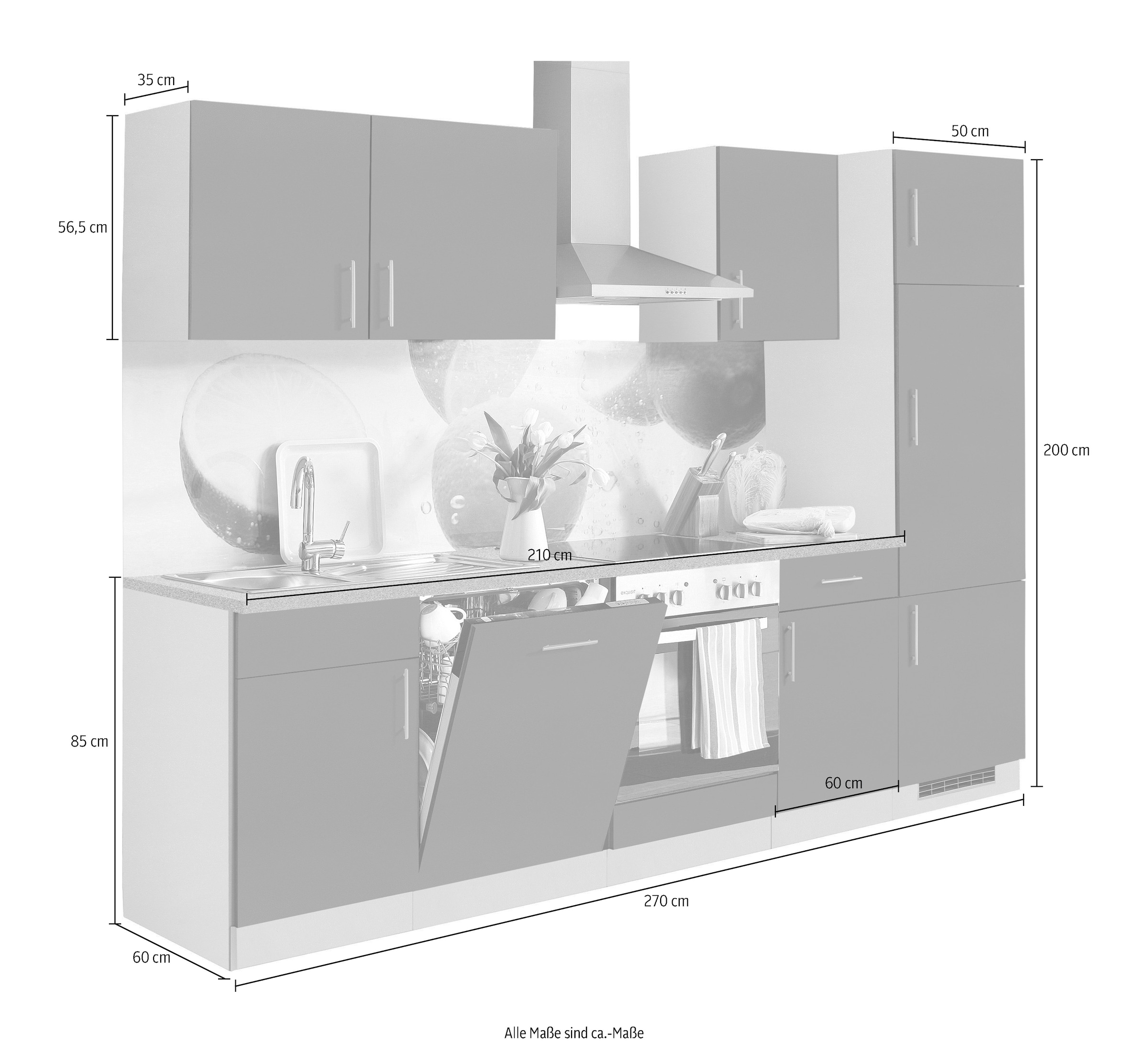 wiho Küchen Küchenzeile »Kiel«, mit E-Geräten, Breite 280 cm kaufen | BAUR