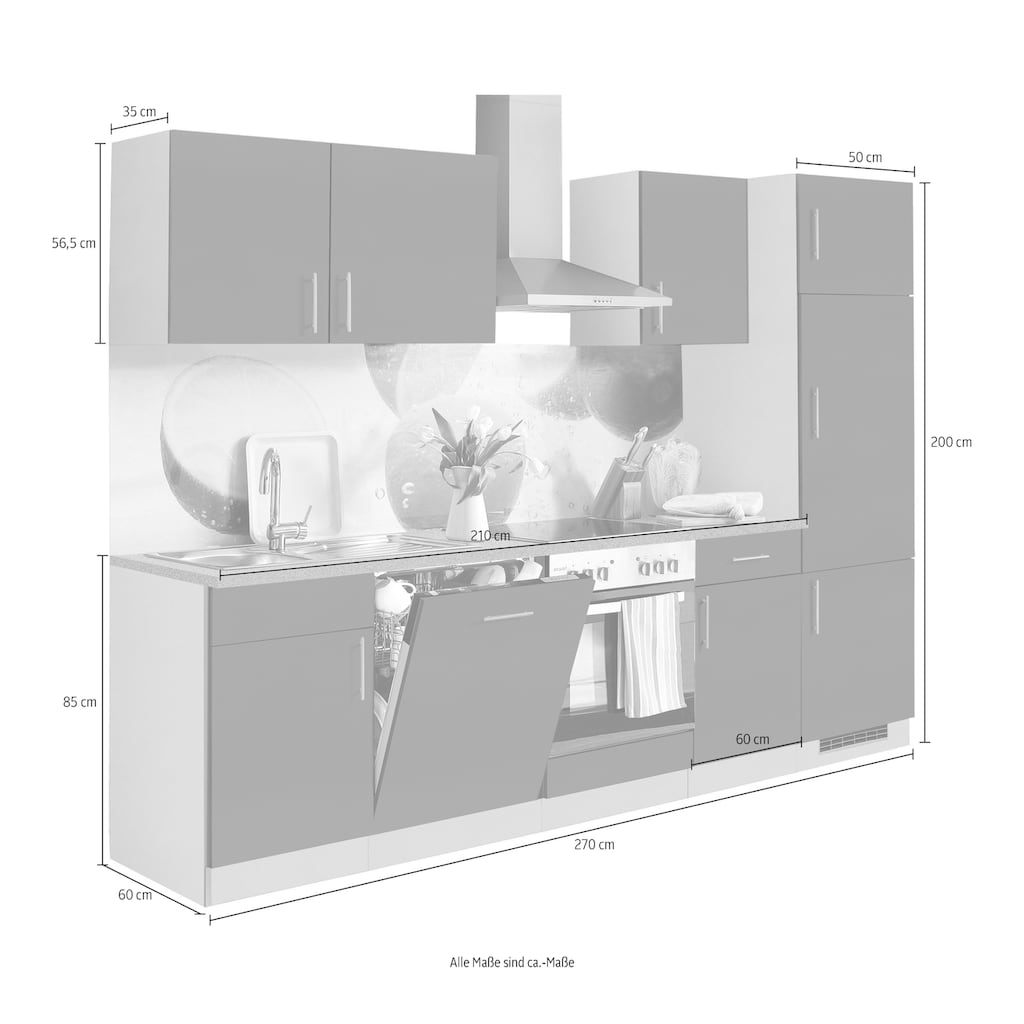 wiho Küchen Küchenzeile »Kiel«, mit E-Geräten, inkl. Geschirrspüler, Breite 280 cm
