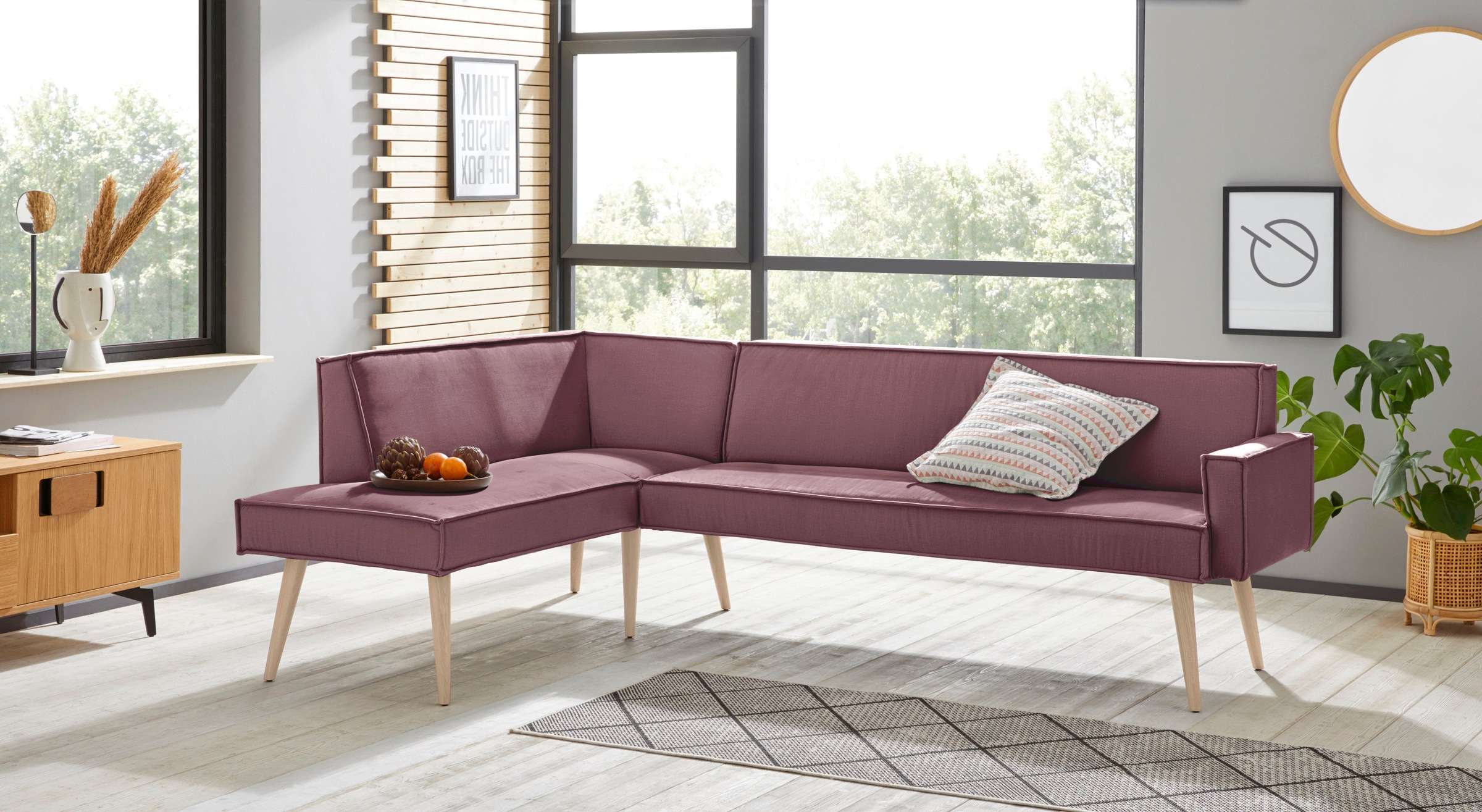 exxpo - sofa fashion Eckbank "Lungo, moderne Kedernaht, bequem und elegant, hoher Holzfuß", hochwertige Detailverarbeitu