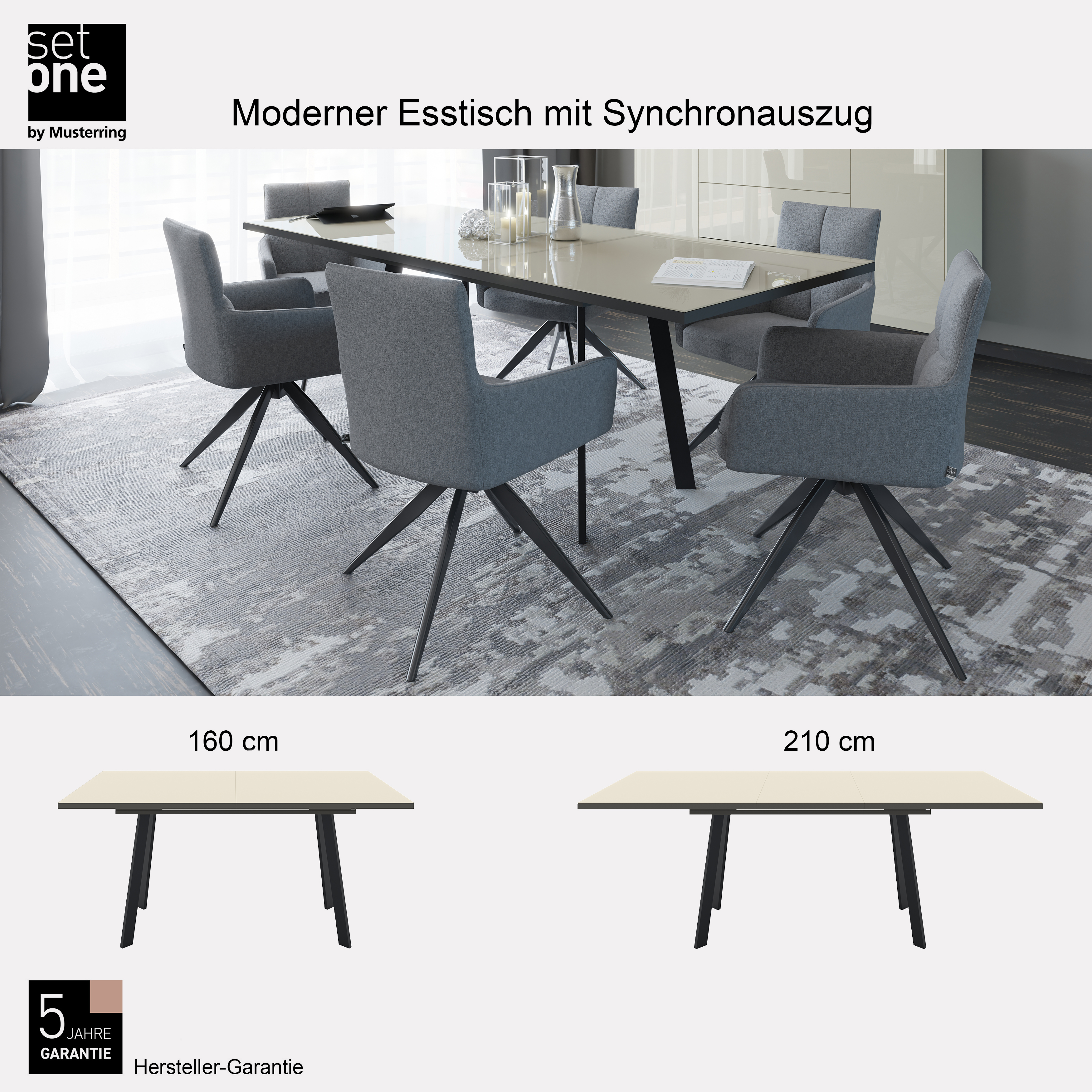 Set one by Musterring Reno Dining Table Black/Glass 160x90x75cm 3