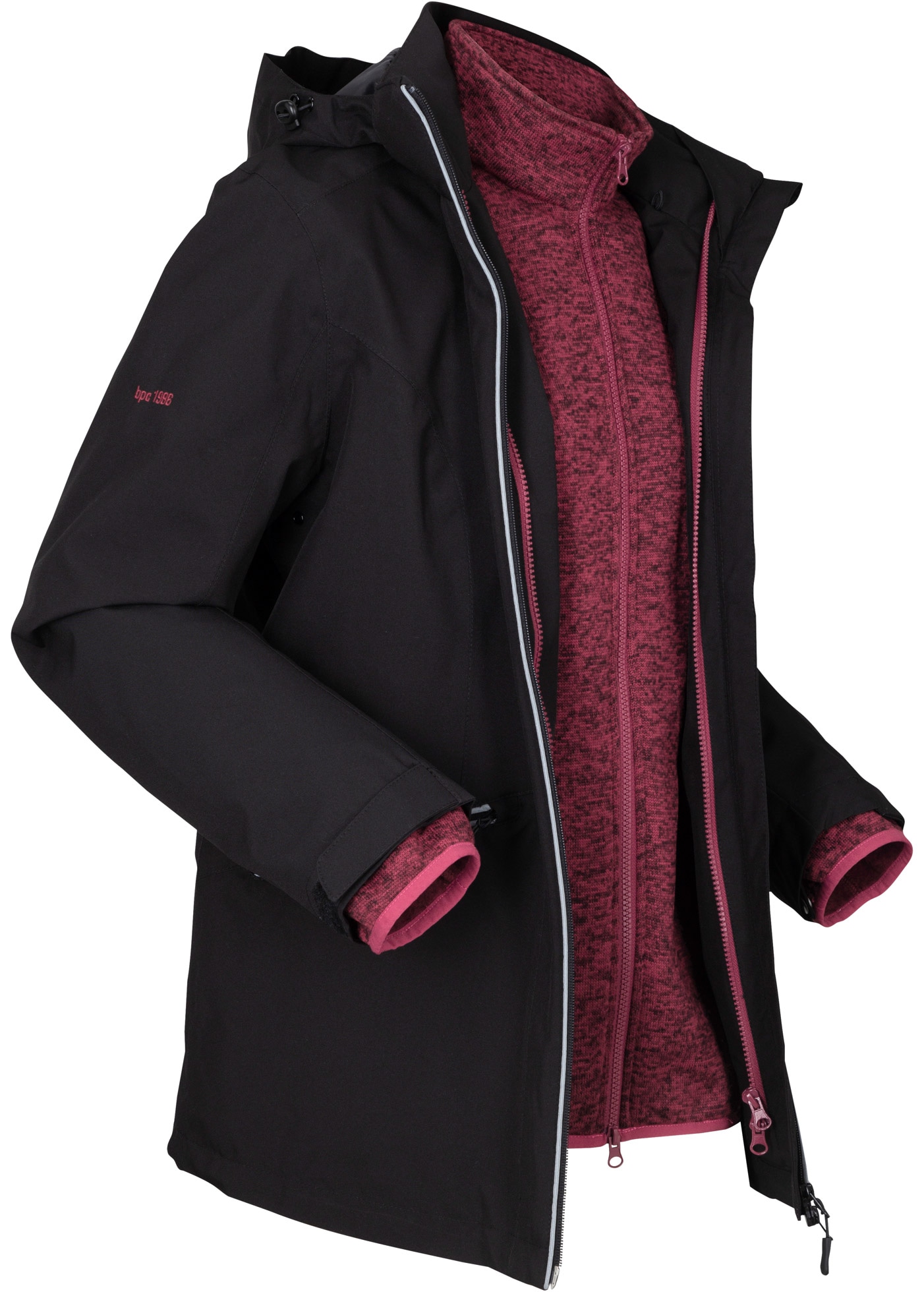 bonprix Funktionsjacke mit Kapuze mit herausnehmbarer Strickfleecejacke, abnehmbare Kapuze