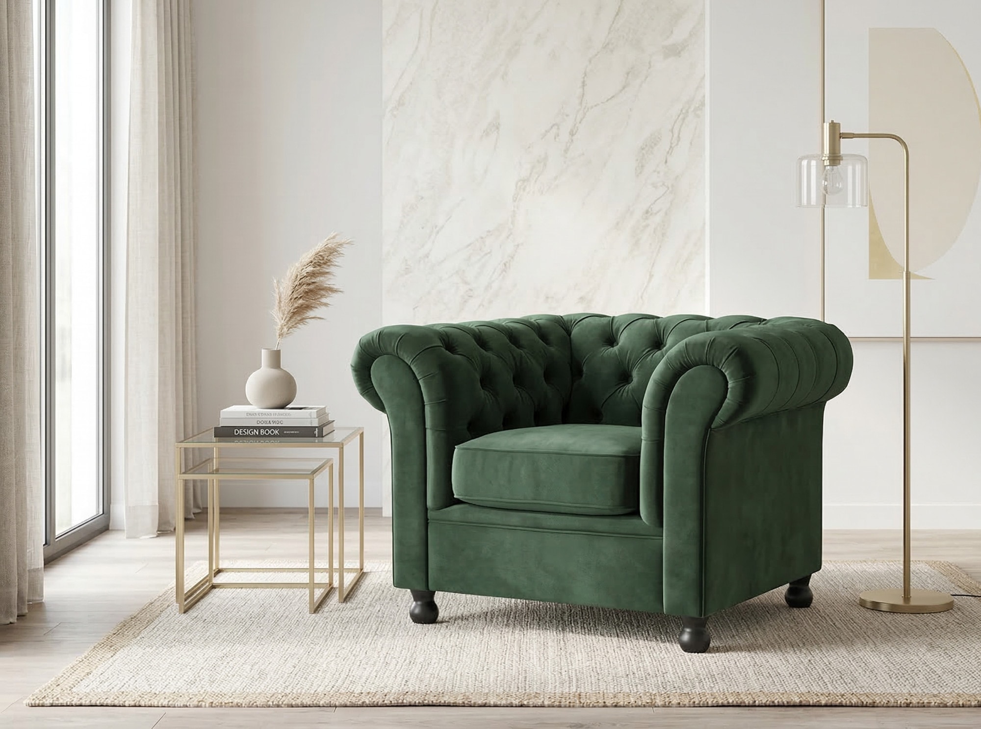 Home affaire Sessel "BRONNOY Chesterfield Sessel mit aufwendiger Knopfheftung, Breite 108cm" Polstersessel mit geschwungenen Armlehnen, Chesterfield-Optik