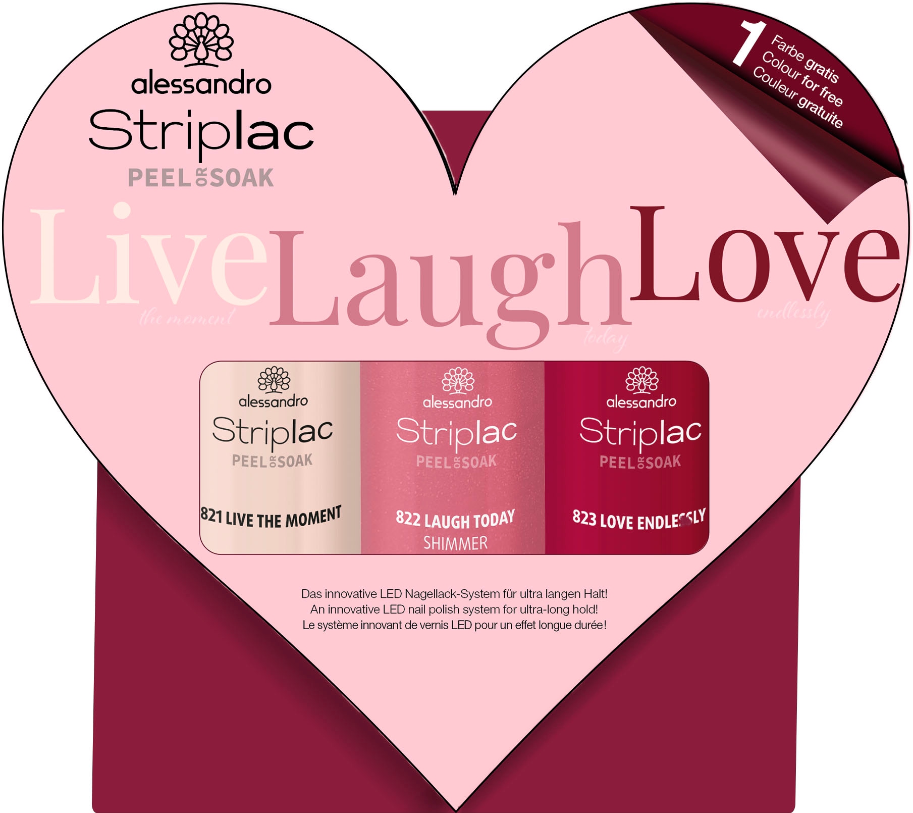 UV-Nagellack »STRIPLAC FARBSET LIVE LAUGH LOVE«, (Set, 4 tlg.), Nagellack