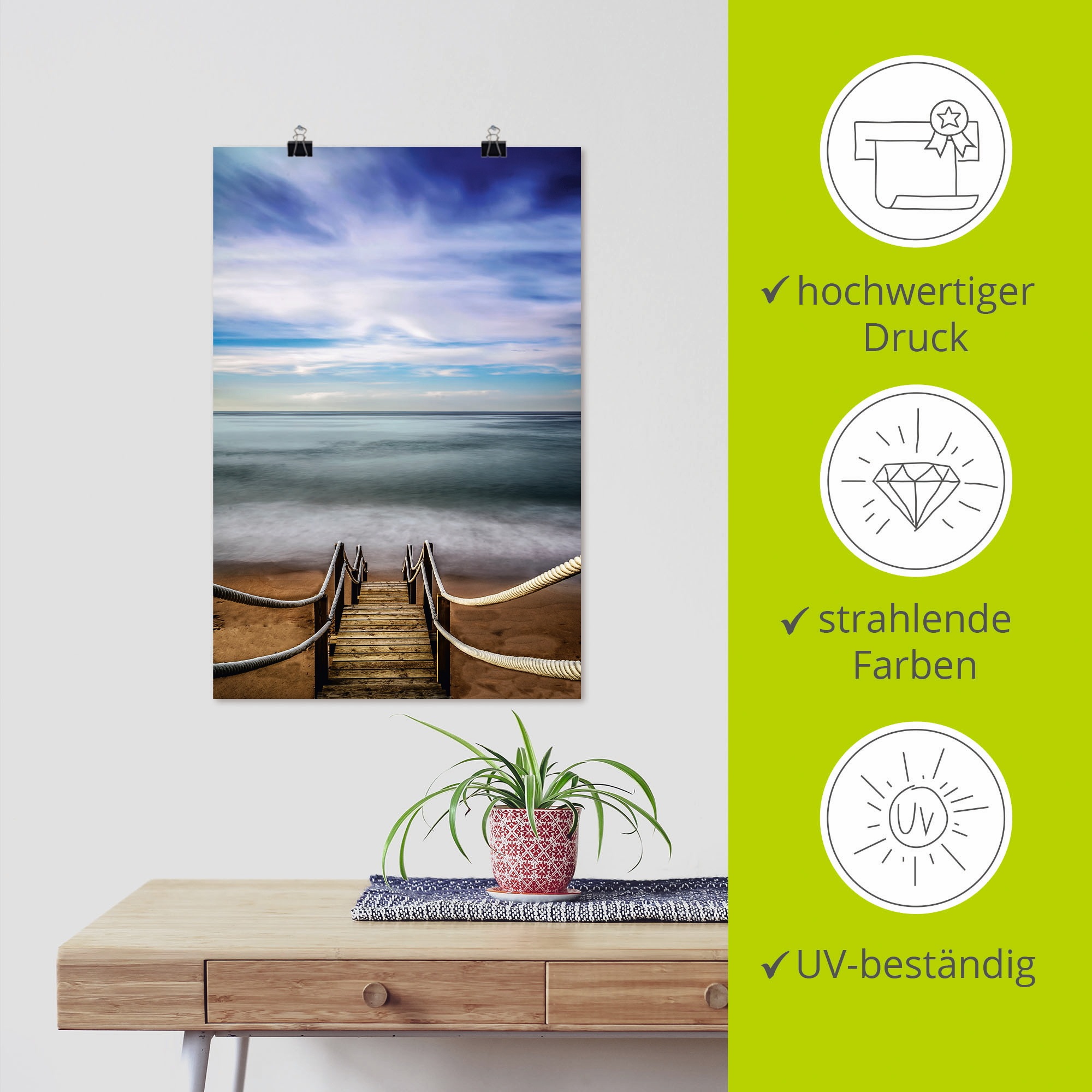 Artland Poster »Holzsteg am Meer«, Strandbilder, (1 St.), als Alubild, Leinwandbild, Wandaufkleber oder Poster in versch. Größen