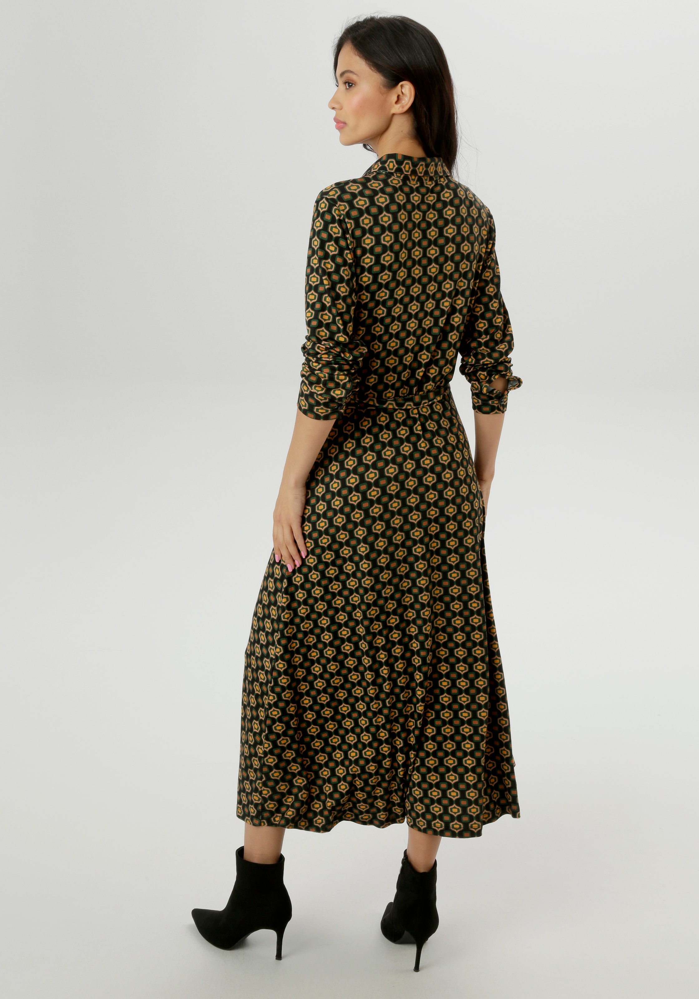 Aniston SELECTED Jerseykleid, mit Retromuster und abnehmbarem Bindeband - NEUE KOLLEKTION