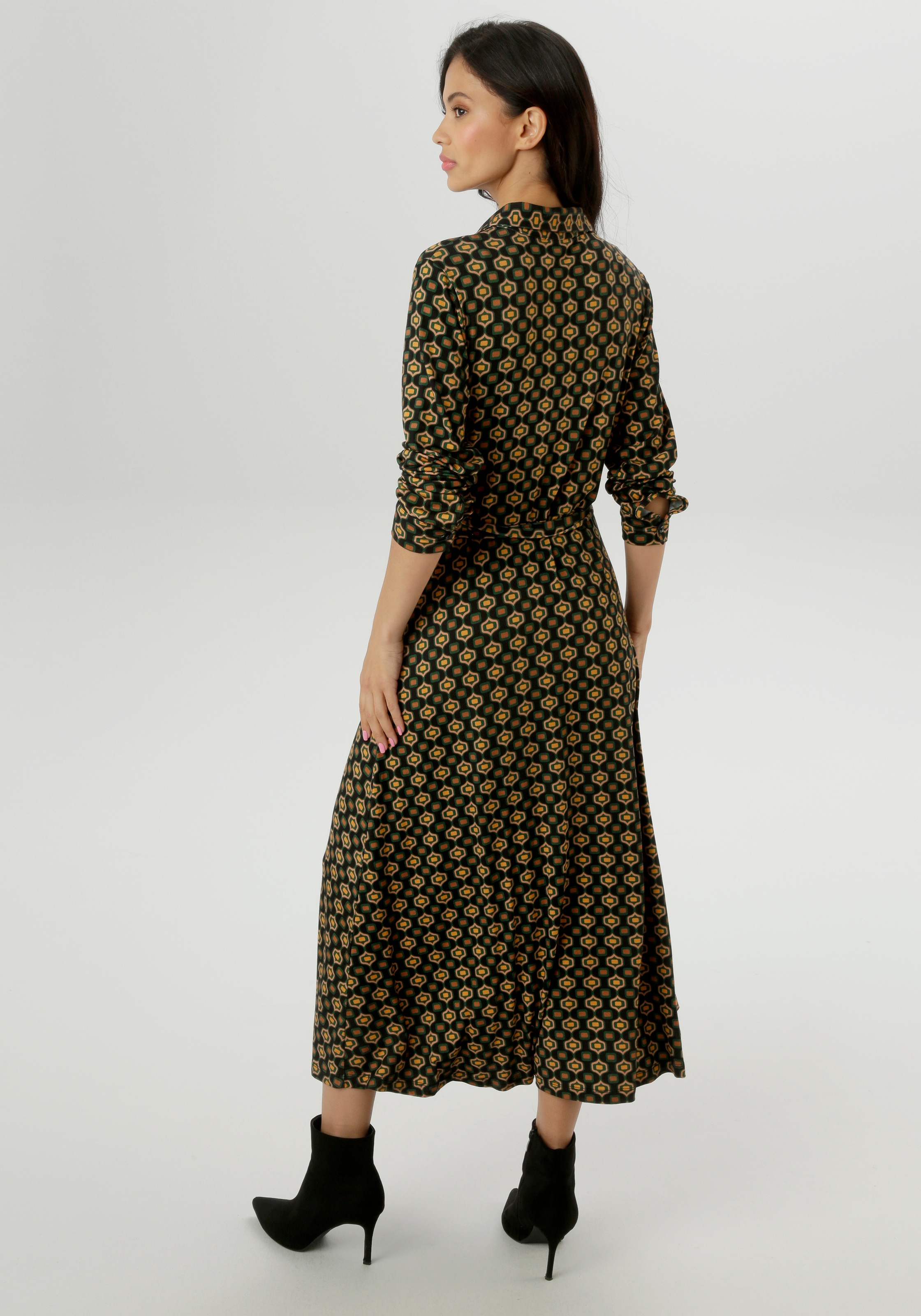 Aniston SELECTED Jerseykleid, mit Retromuster und abnehmbarem Bindeband - N günstig online kaufen