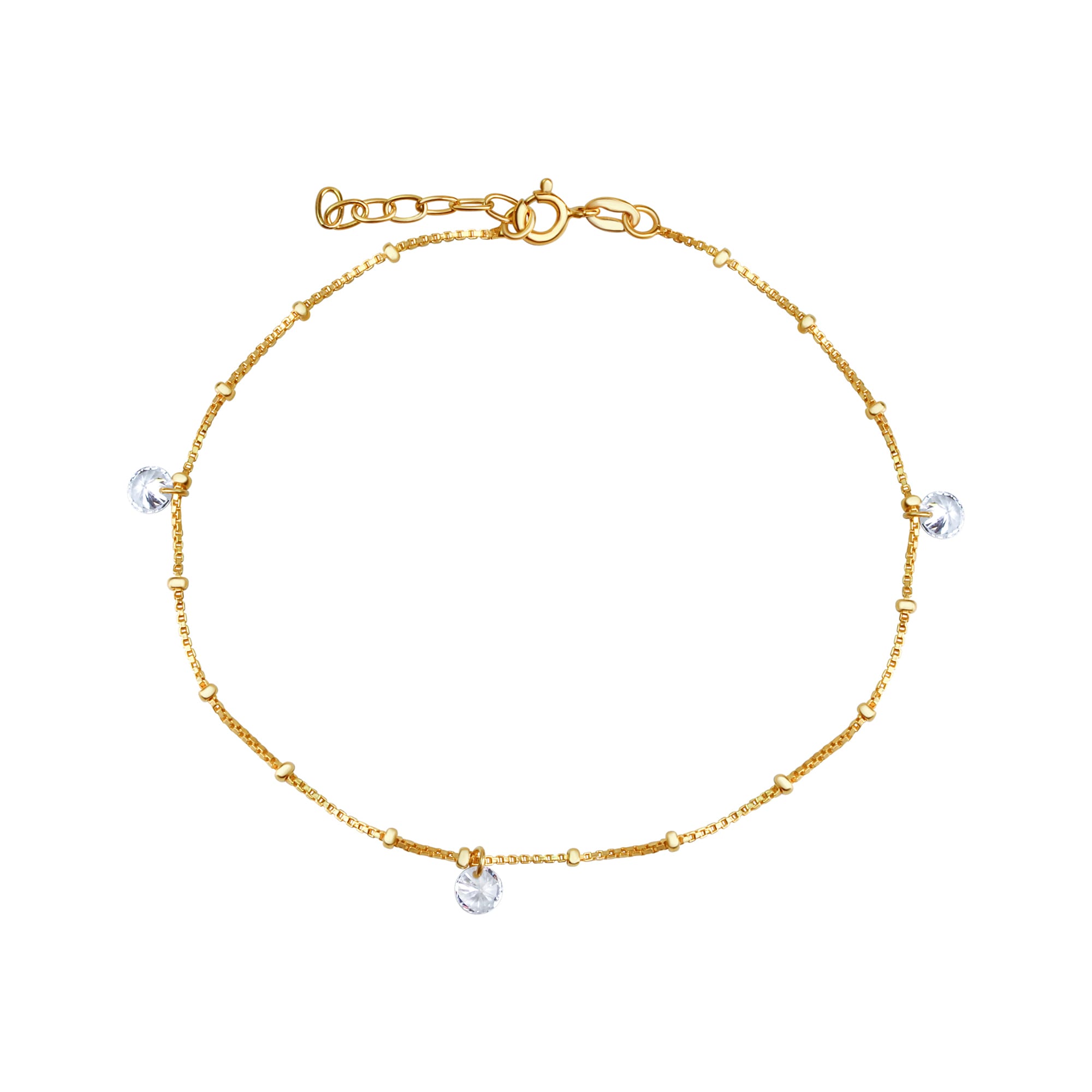 VIVANCE Damen Fußkette "925/- Sterling Silber vergoldet Zirkonia", 23+2cm, Silber 925 (Sterlingsilber), gelb, Silber 925 (Sterlingsilber), Fußketten