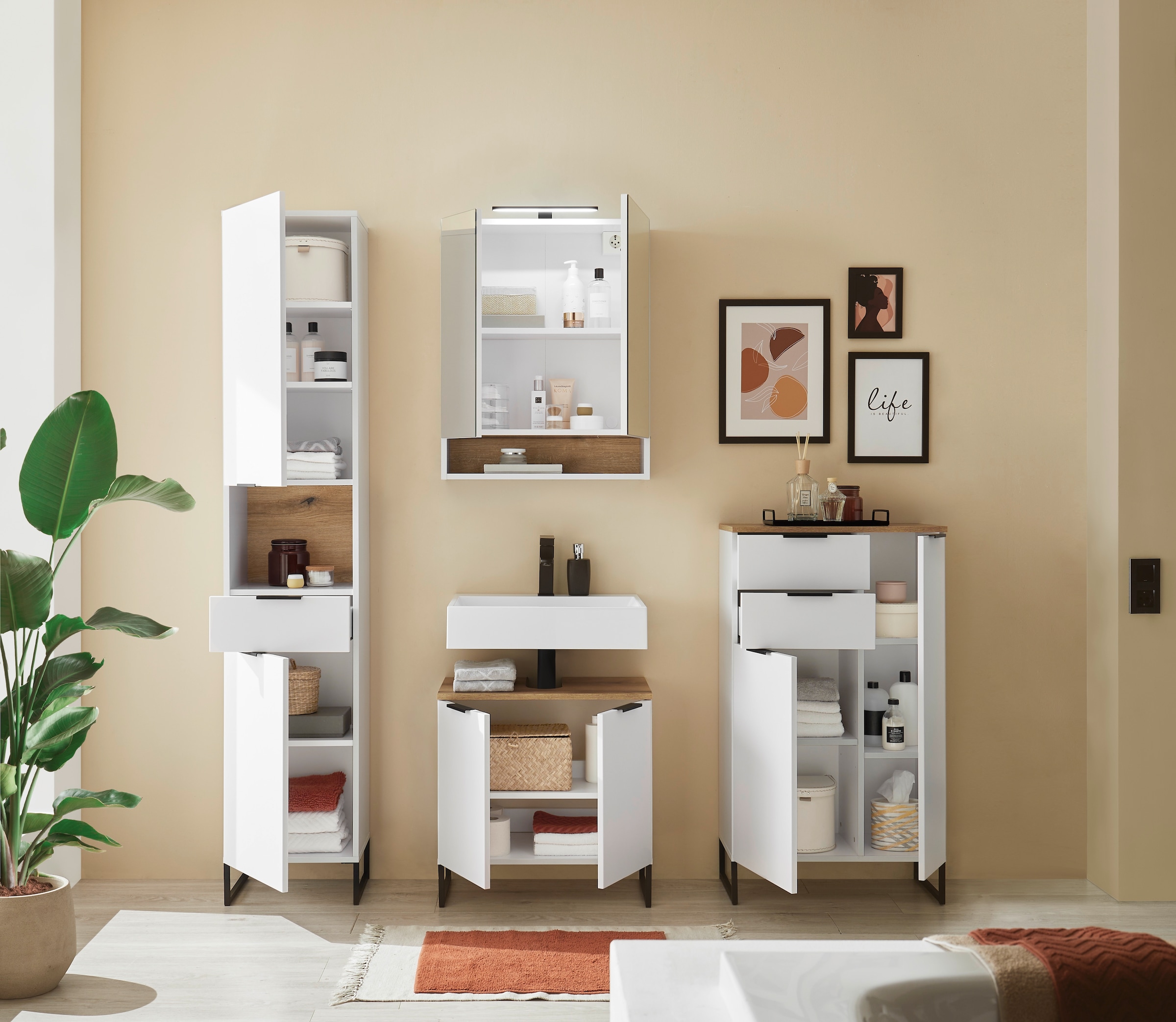 BASIC by Balculina Waschbeckenunterschrank »Denver Waschbeckenunterschrank, Badezimmerschrank 60x60x35« 1 Stk. tlg. Breite 60 cm, Tür L/R montierbar, Softclose