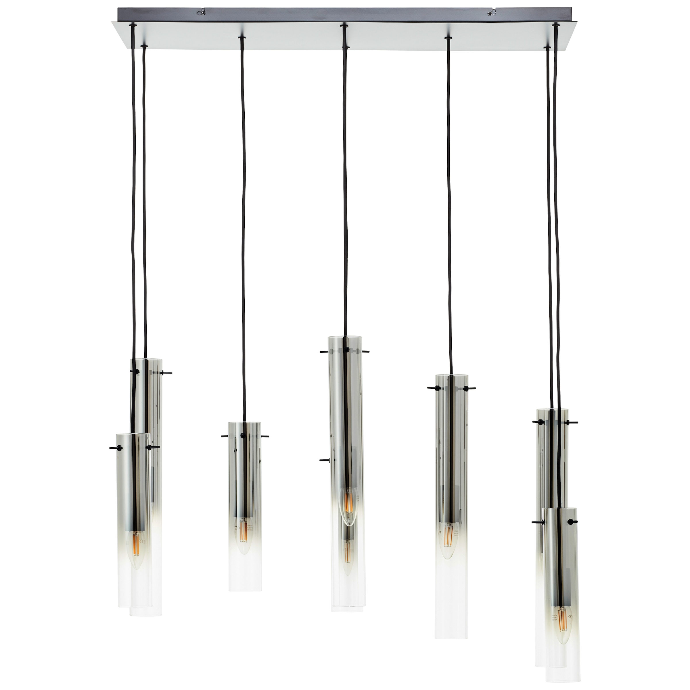 Brilliant Pendelleuchte »Glasini«, 8 flammig, Leuchtmittel E14 | ohne Leuchtmittel, 199 x 80 x 30 cm, 8 x E14, kürzbar, Metall/Rauchglas, matt schwarz