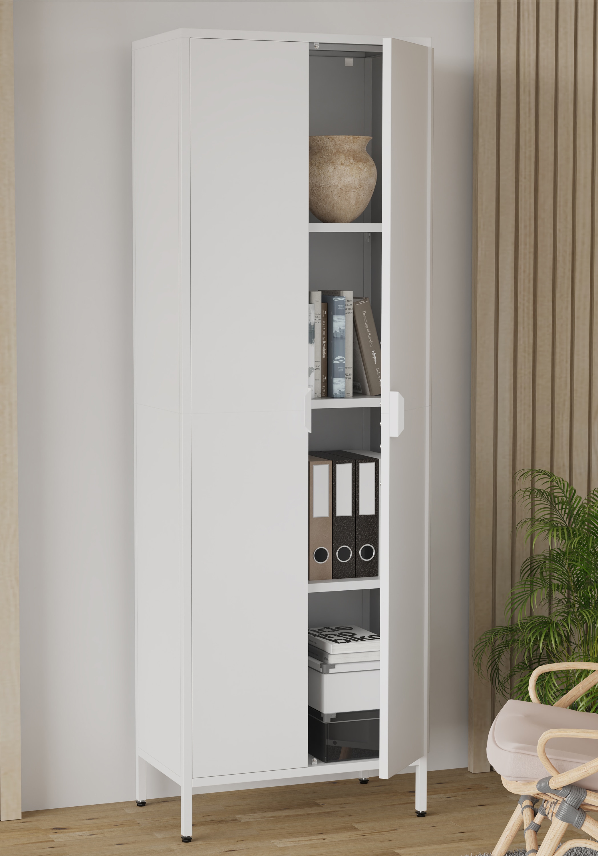 VCM Aktenschrank »VCM Büroschrank mit 4 Fächern | Bücherschrank | Metallschrank | Maße ca. H. 180 x B. 60 x T. 35 cm - Flokas XL«, (1 St.)