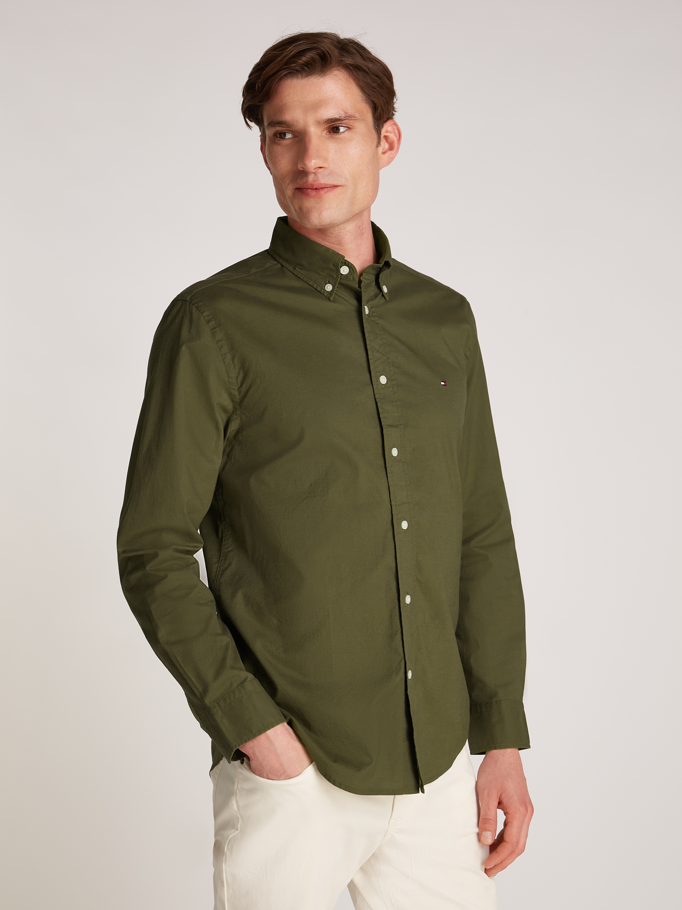 TOMMY HILFIGER Businesshemd »FLEX POPLIN SOLID RF SHIRT 1«, mit Logostickerei