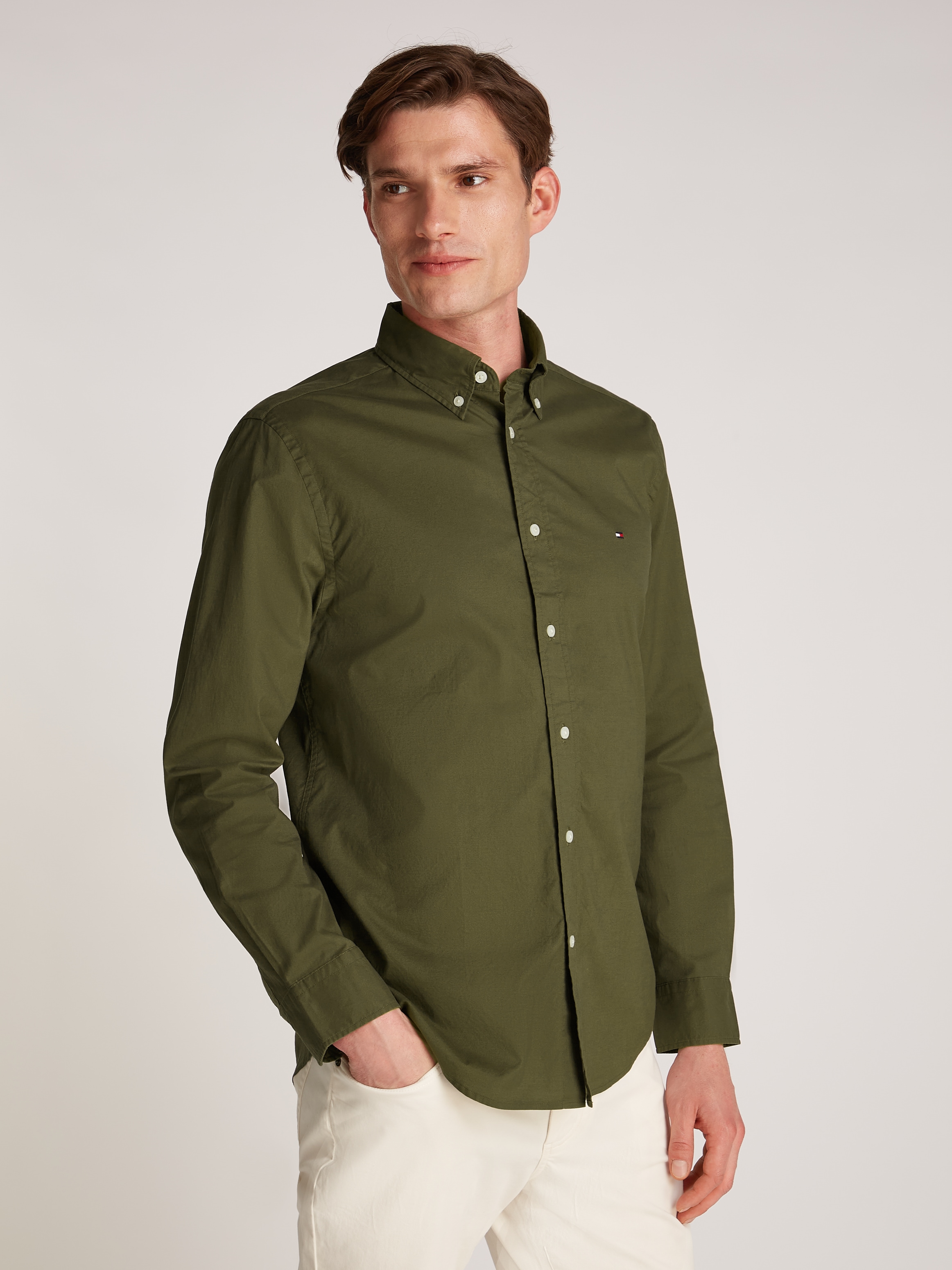 Tommy Hilfiger Businesshemd "FLEX POPLIN SOLID Regular Fit SHIRT mit Button günstig online kaufen