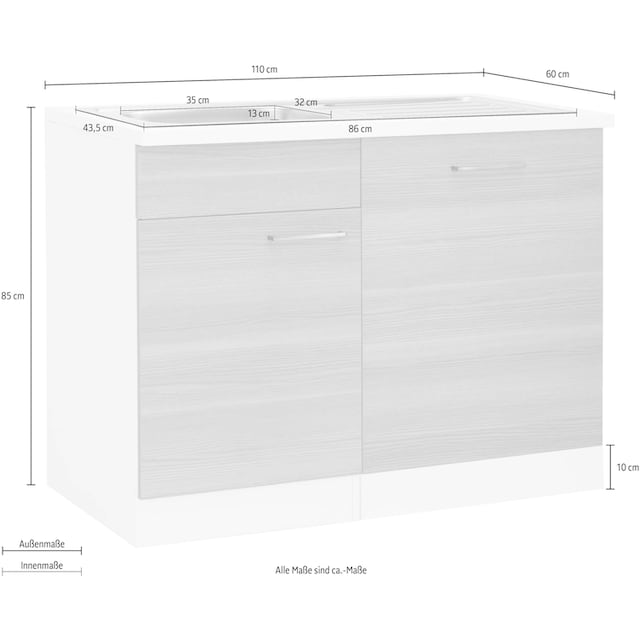 wiho Küchen Spülenschrank »Zell«, Breite 110 cm, inkl. Tür/Sockel für  Geschirrspüler bestellen | BAUR