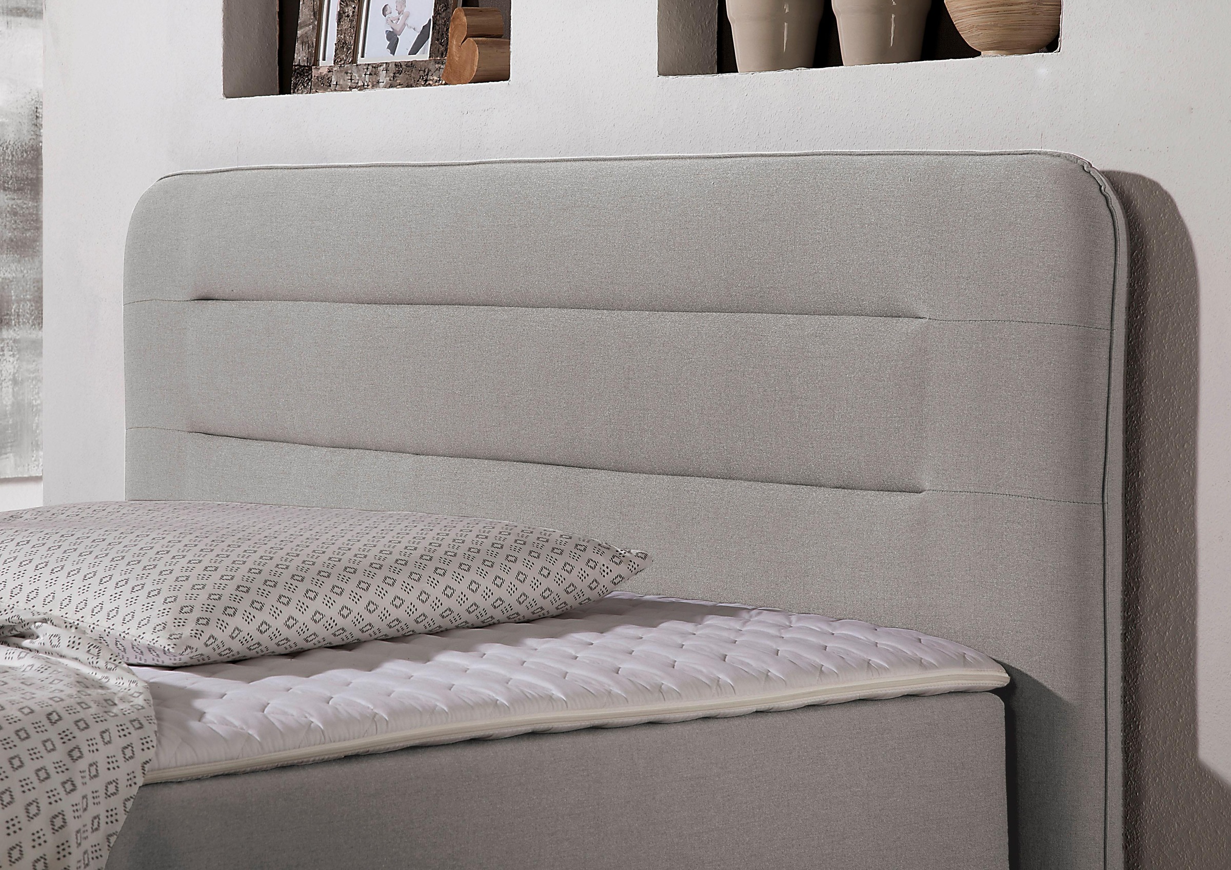 Boxspringbett HOME AFFAIRE "Manchester", grau (silbergrau), B:180cm L:208cm, Strukturstoff-Bezug (100% Polyester), Komplettbetten, Boxspringbett, 5 Breiten, 3 Ausführungen, 2 Härtegraden, Topper, Steppung 3