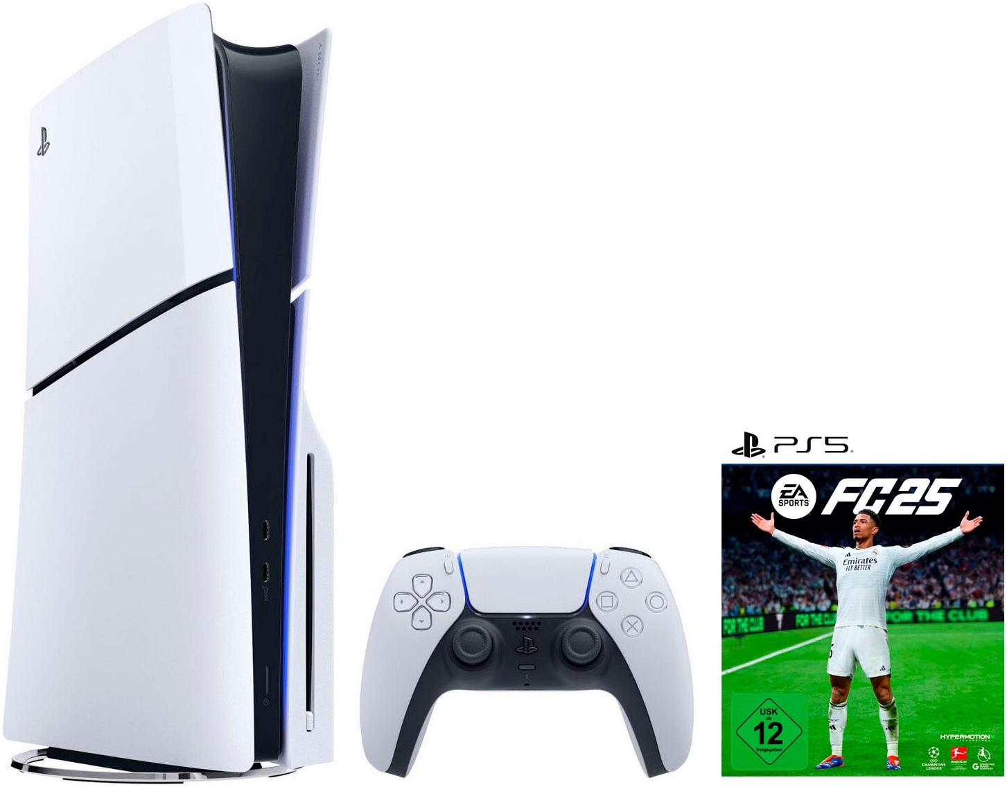 PLAYSTATION 5 Konsolen-Set "Disk Edition (Slim) inkl. EA SPORTS FC 25", B:9,6cm H:35,8cm T:21,6cm, schwarz-weiß, Spielekonsolen