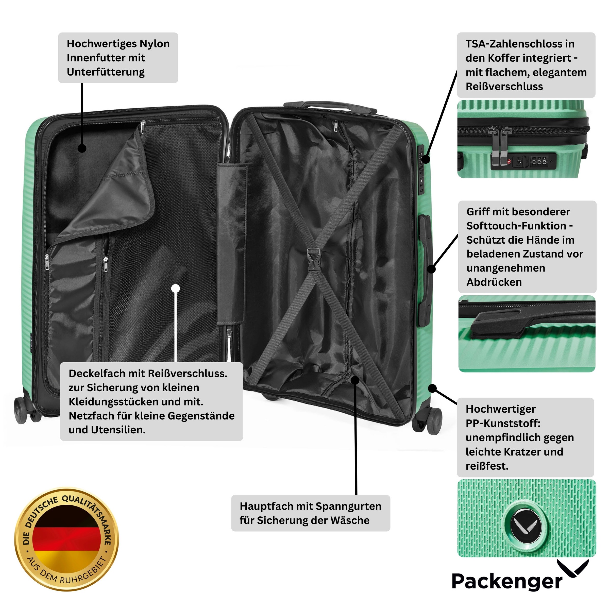 Packenger Kofferset »Macario«, (Set, 3 tlg., Koffer M, L, XL), Travel-Set, Reiseset, Koffer klein mittel groß, Trolleyset