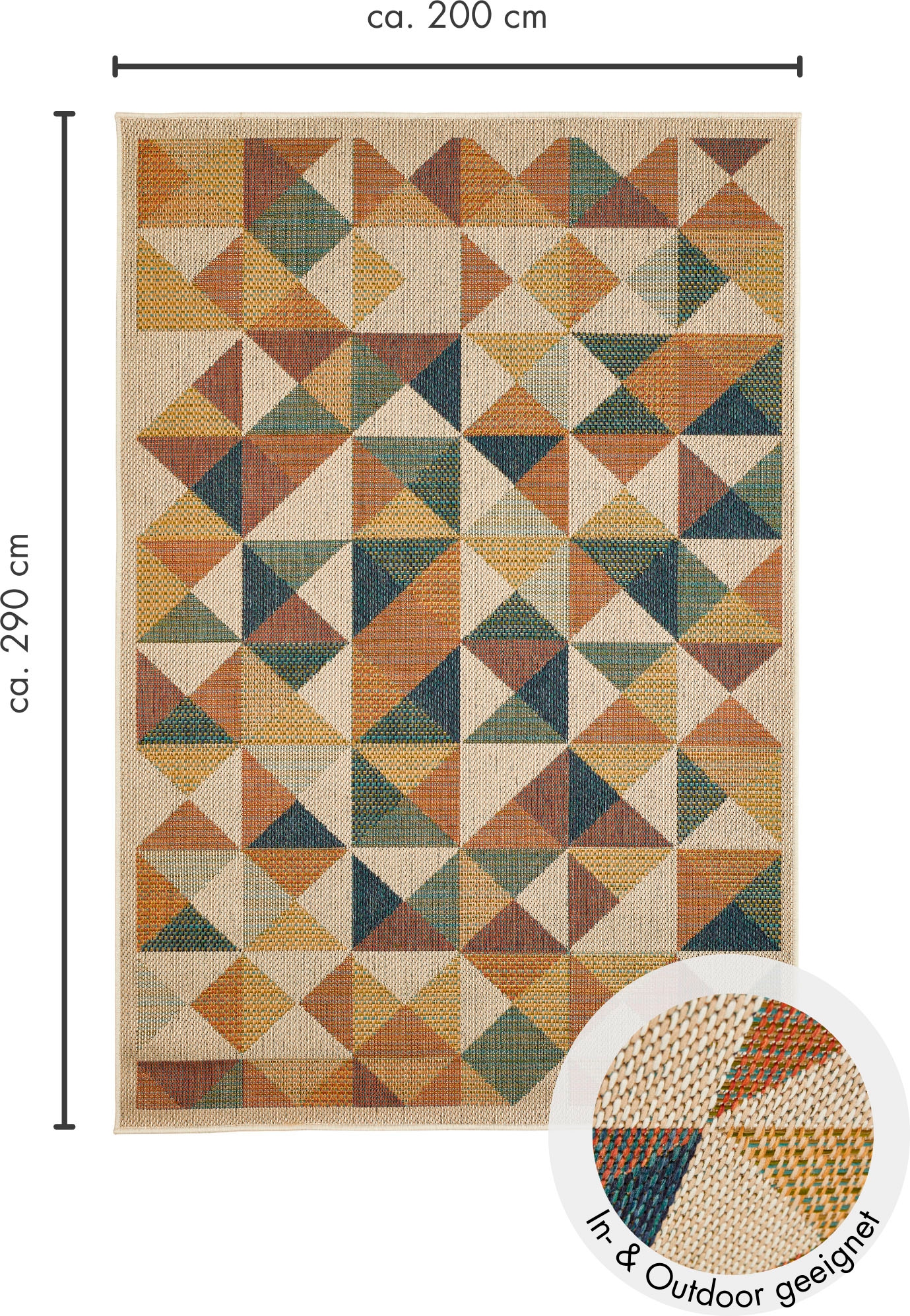 Andiamo Teppich »Sedona Dreieck«, rechteckig, 6 mm Höhe, Flachgewebe, modernes Design, In- und Outdoor geeignet