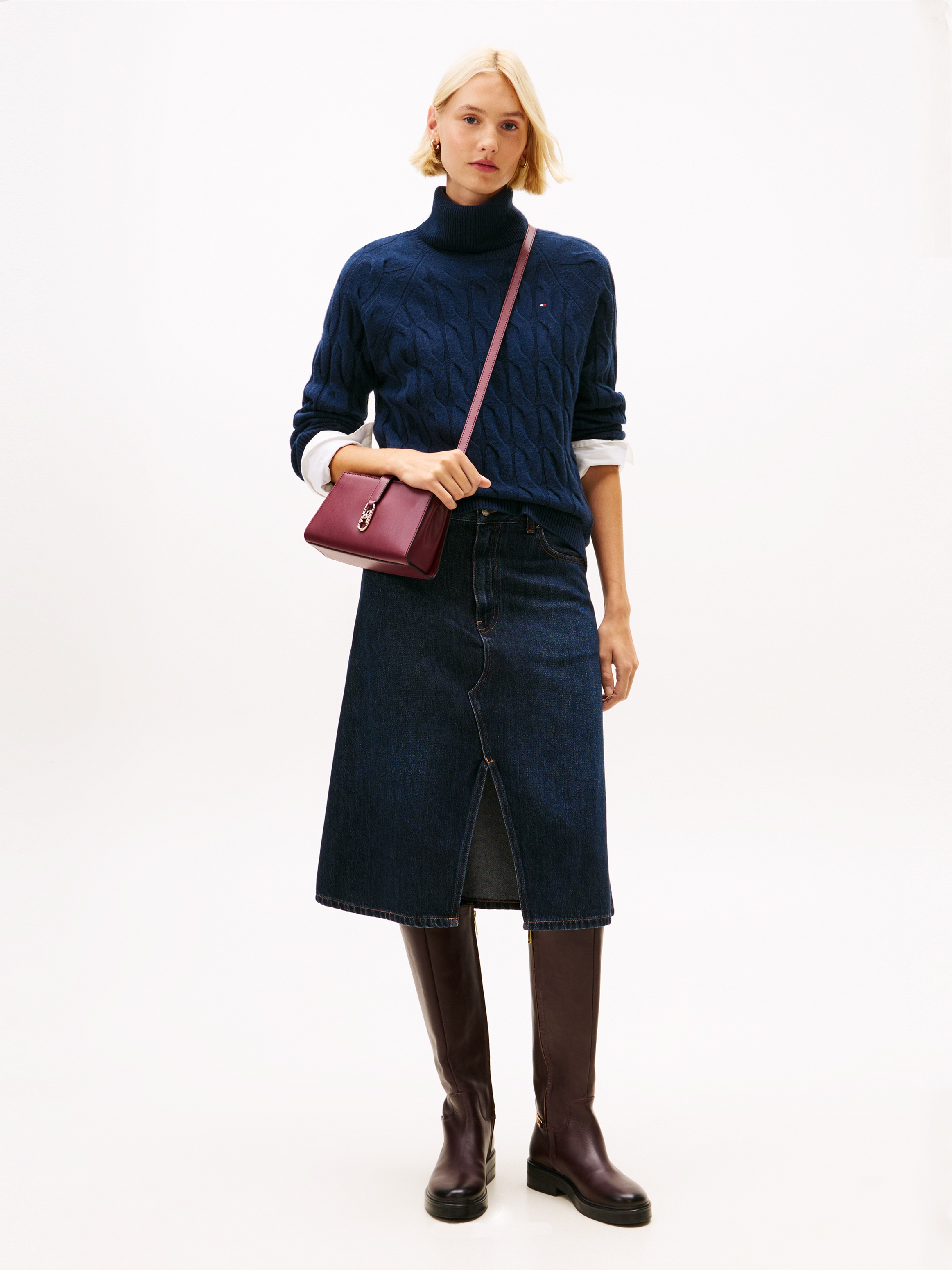 Tommy Hilfiger Rollkragenpullover »SOFT WOOL CABLE ROLL-NK LS SWT« Wolle, mit Zopfmuster