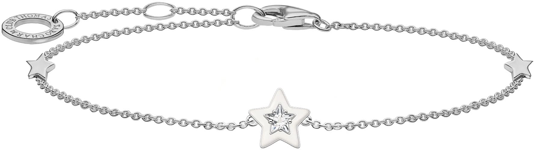 THOMAS SABO Damen Armband "Stern mit weißen Steinen und weißer Kaltemaille", 19, Silber 925 (recycelt), bunt, Silber 925 (recycelt), Armbänder, mit