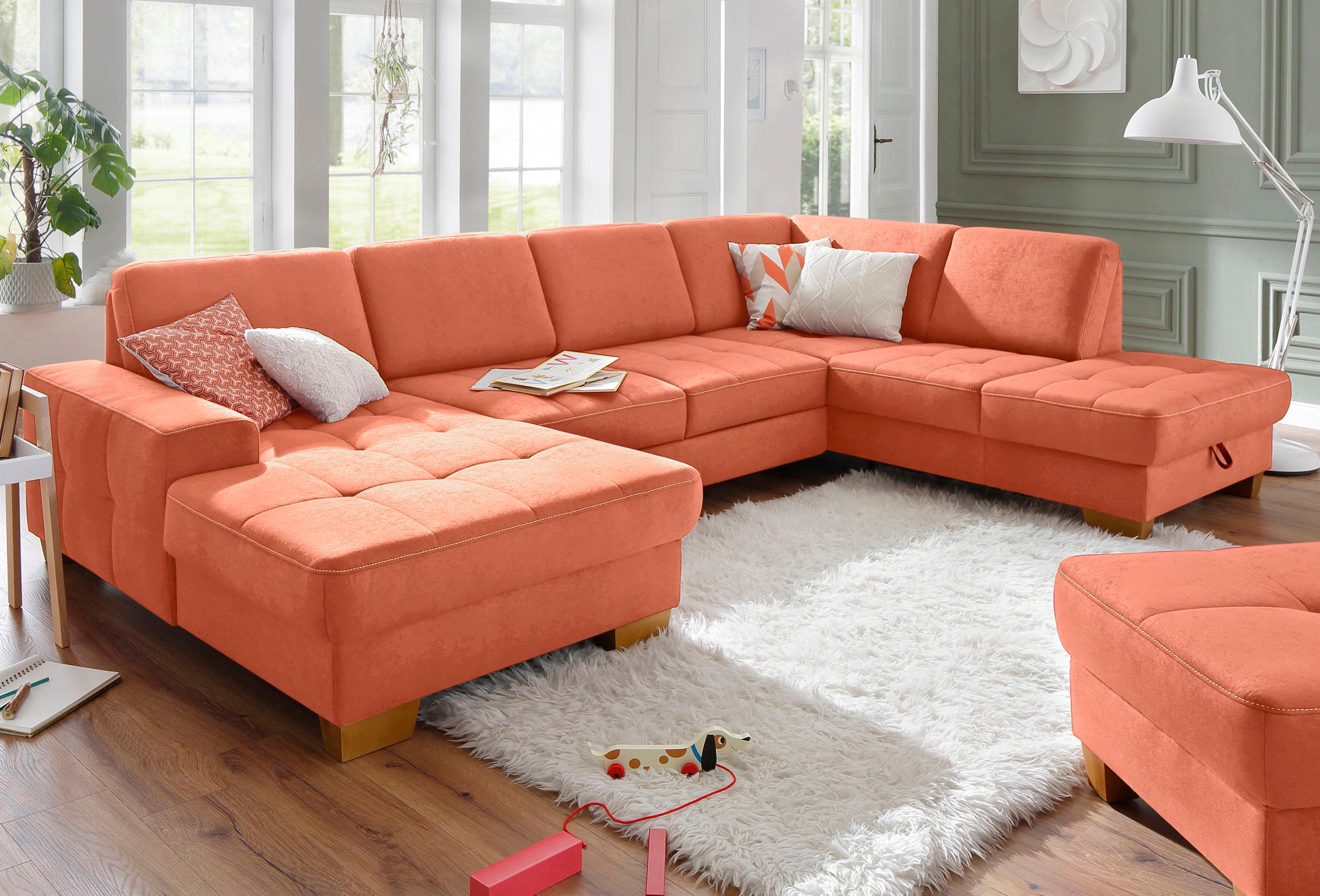OTTO home Wohnlandschaft "Puccini U-Form" mit Federkern, Sitztiefenverstellung, Kontrastnaht