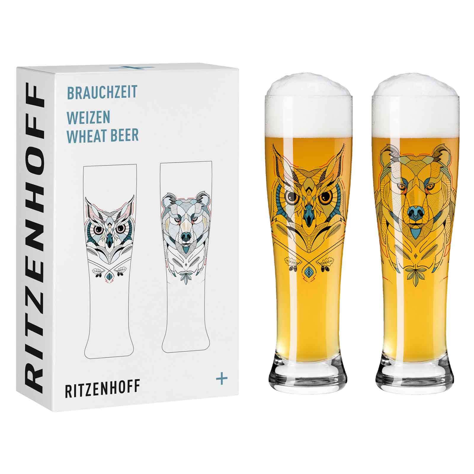 Ritzenhoff Bierglas »Weizenbiergläser Eule und Bär Brauchzeit 0,5 Liter (646 ml) 2er Set transparent«