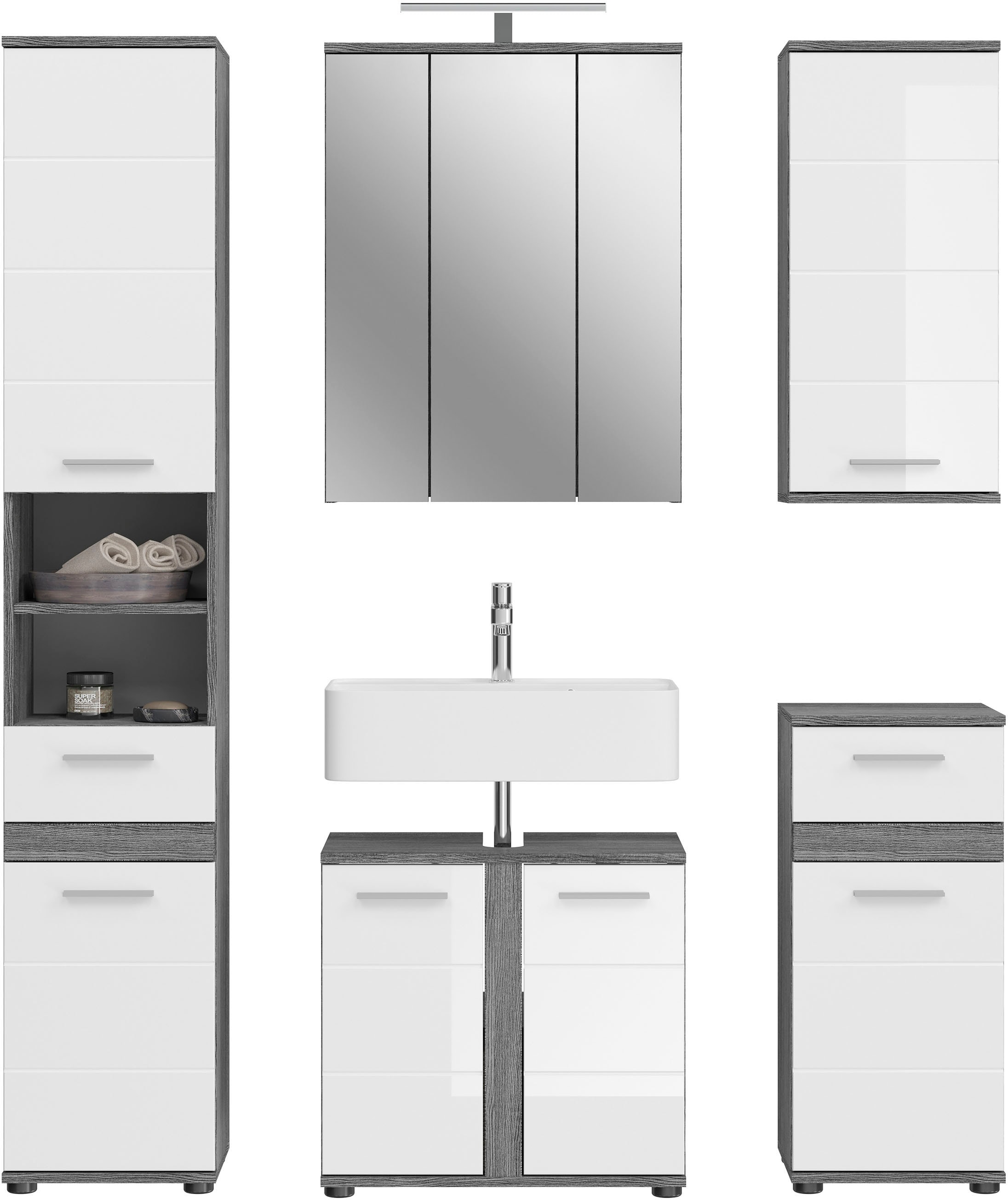 welltime Badmöbel-Set "LUCCA, 5-teilig, TOPSELLER, inklusive LED Beleuchtun günstig online kaufen