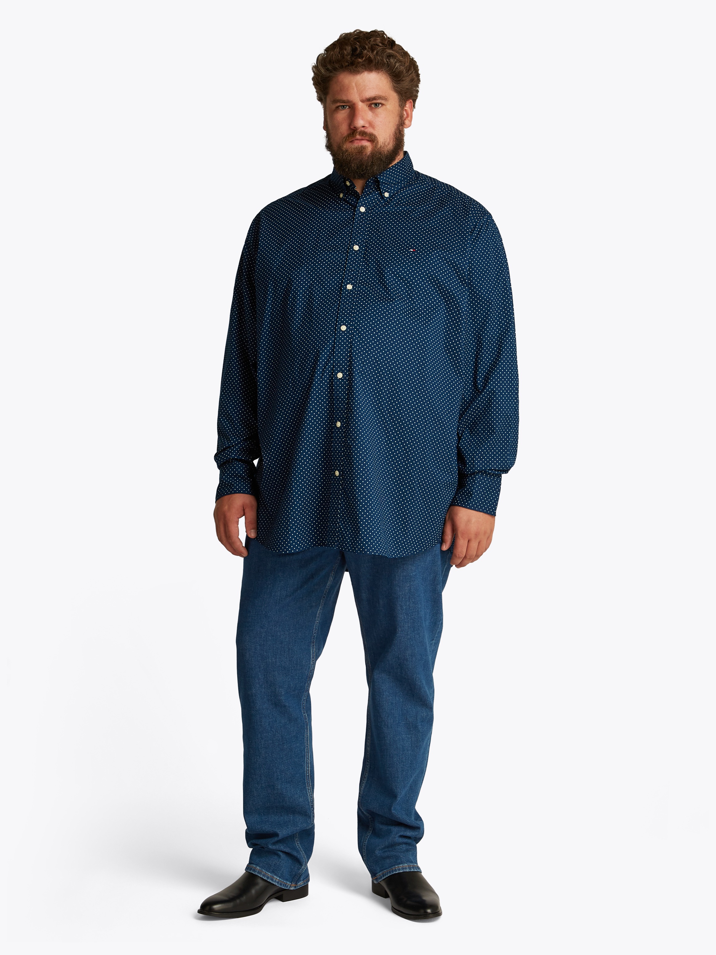 Tommy Hilfiger Big & Tall Langarmhemd »BT-FLEX POPLIN POLKA DOT S-B«, in Großen Größen, Logostickerei
