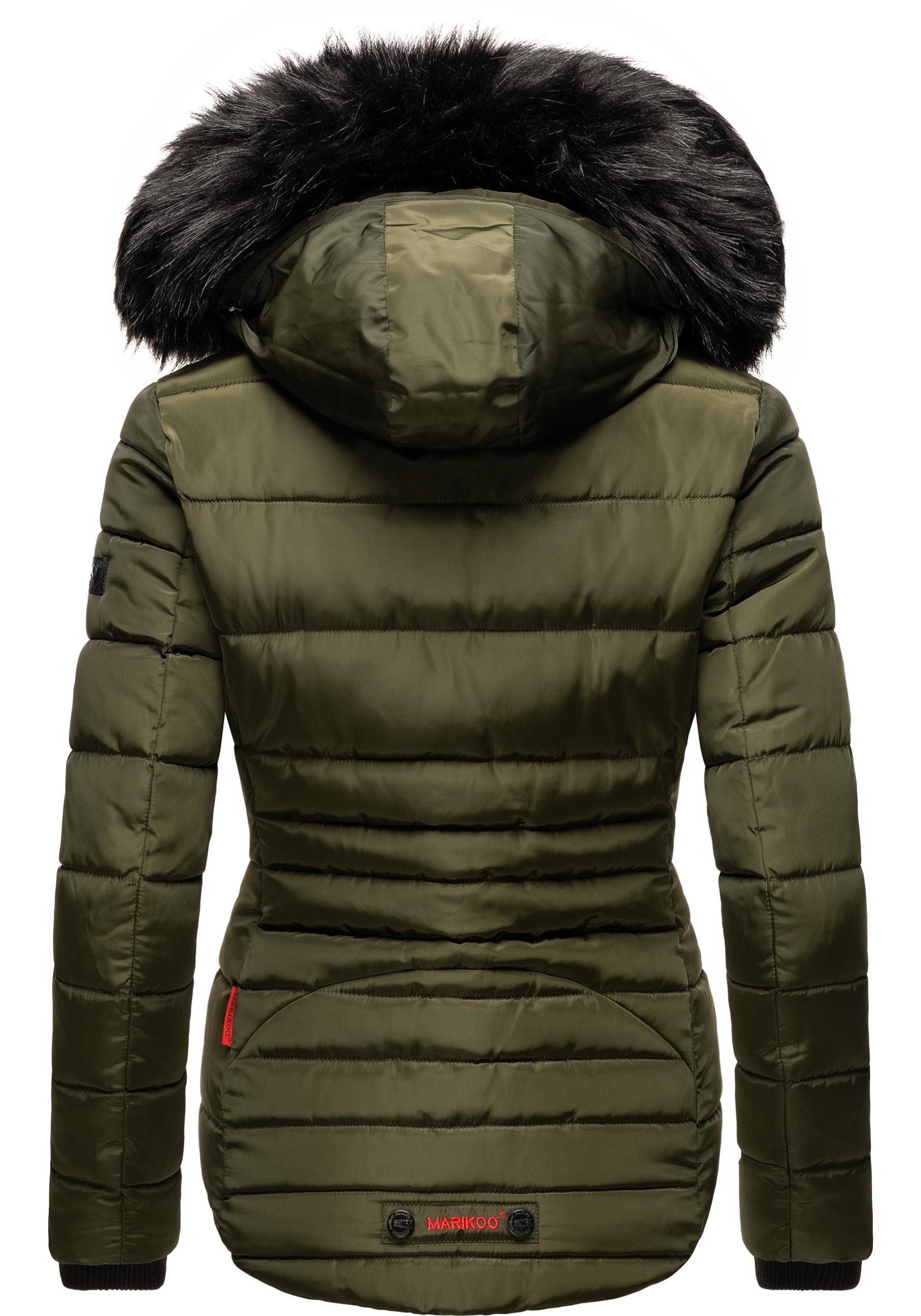 Thumbnail - Marikoo Steppjacke "Lotusblüte", mit Kapuze, hochwertige Winter Jacke mit edler Kunstpelz Kapuze