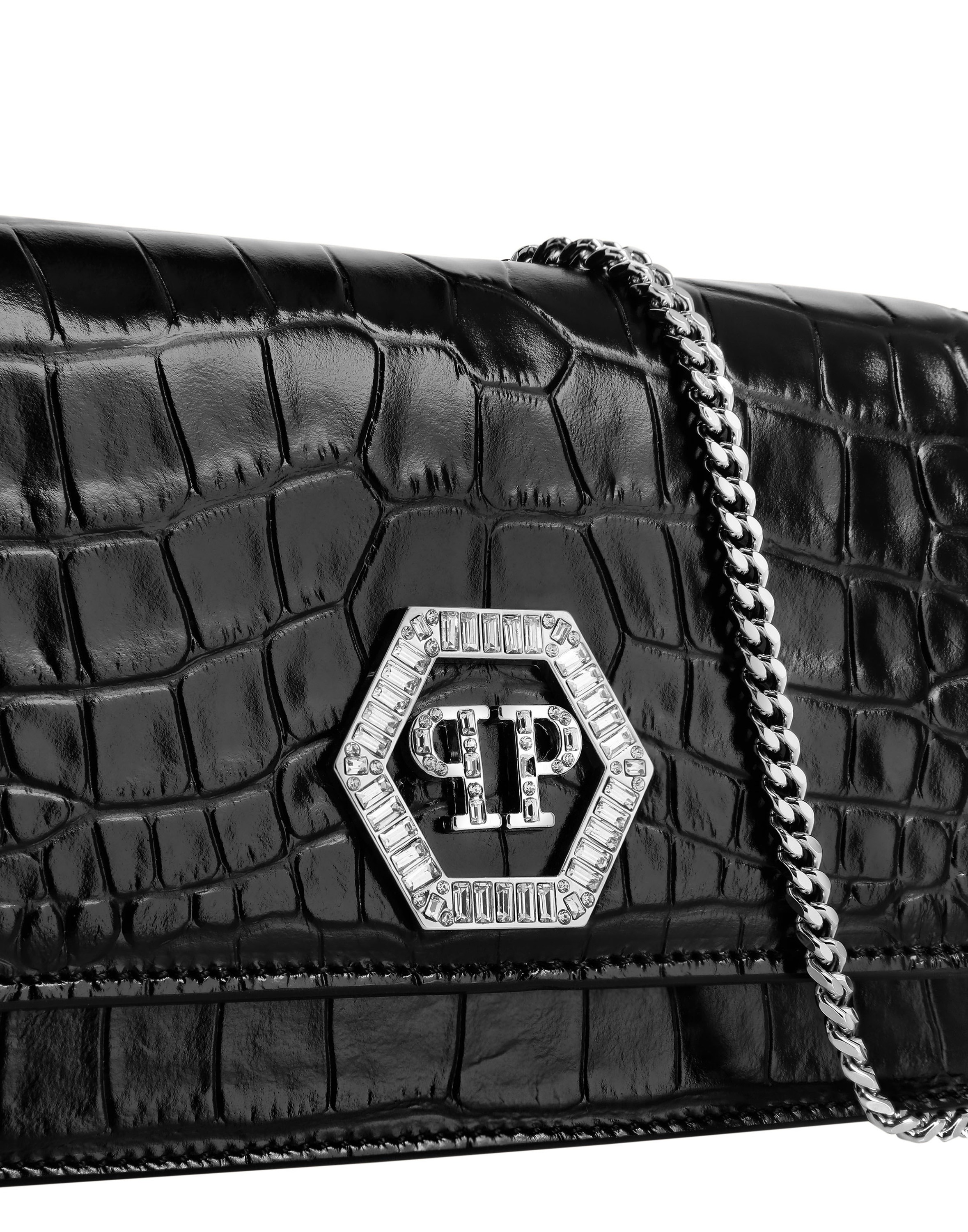 Clutch PHILIPP PLEIN "Hexagon Crocco Geprägt", Damen, 02, schwarz, Taschen 2