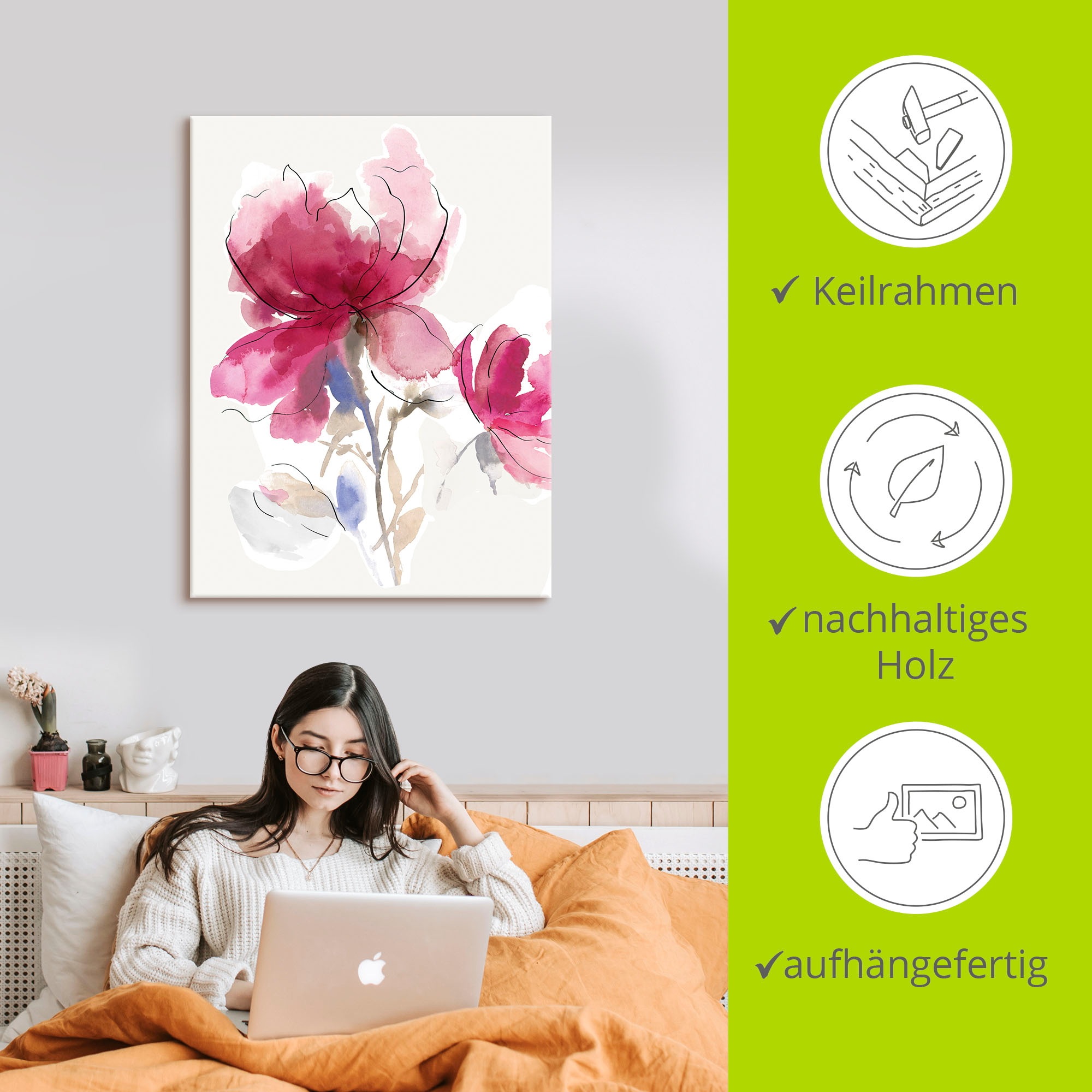 Artland Wandbild »Rosige Blüte I.«, Blumenbilder, (1 St.), als Alubild, Leinwandbild, Wandaufkleber oder Poster in versch. Größen