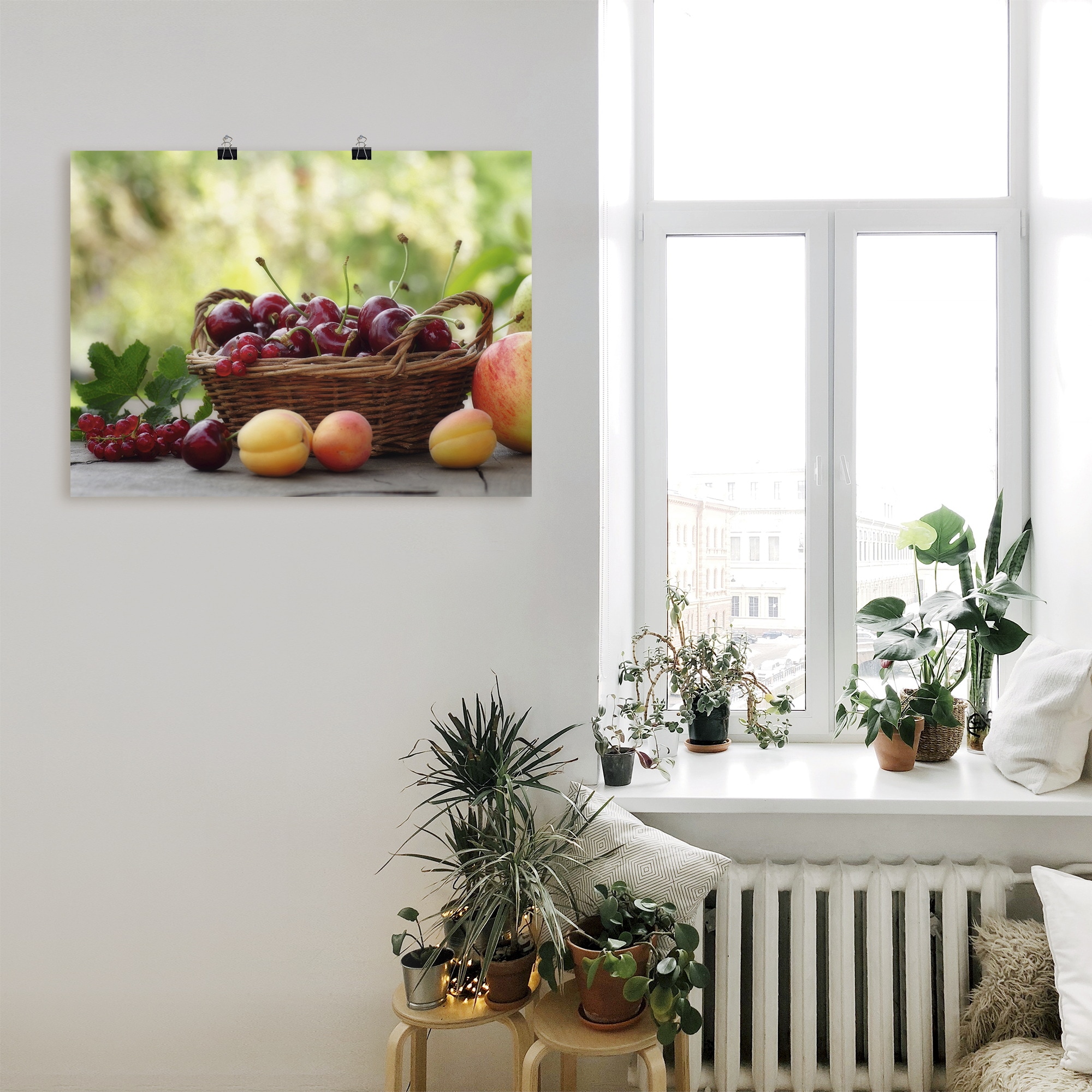 Artland Wandbild »Frische Früchte Körbchen«, Lebensmittel, (1 St.), als Leinwandbild, Wandaufkleber oder Poster in versch. Größen
