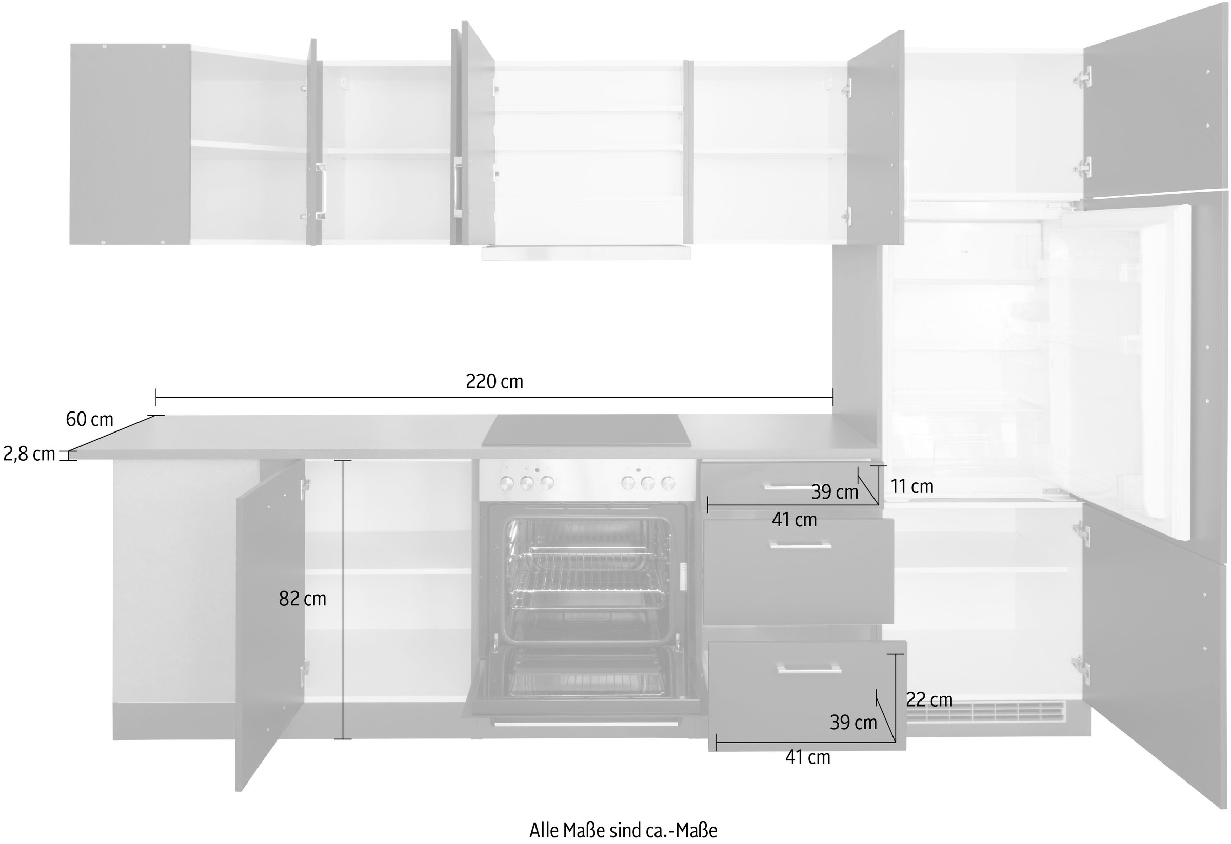 HELD MÖBEL Winkelküche »Paris«, mit Stellbreite | BAUR E-Geräten, 220/280 cm bestellen