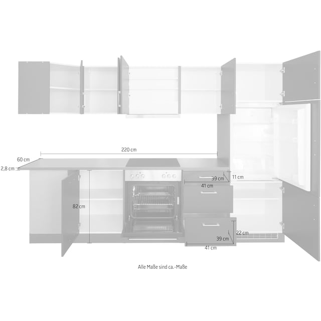 HELD MÖBEL Winkelküche »Paris«, mit E-Geräten, Stellbreite 220/280 cm  bestellen | BAUR