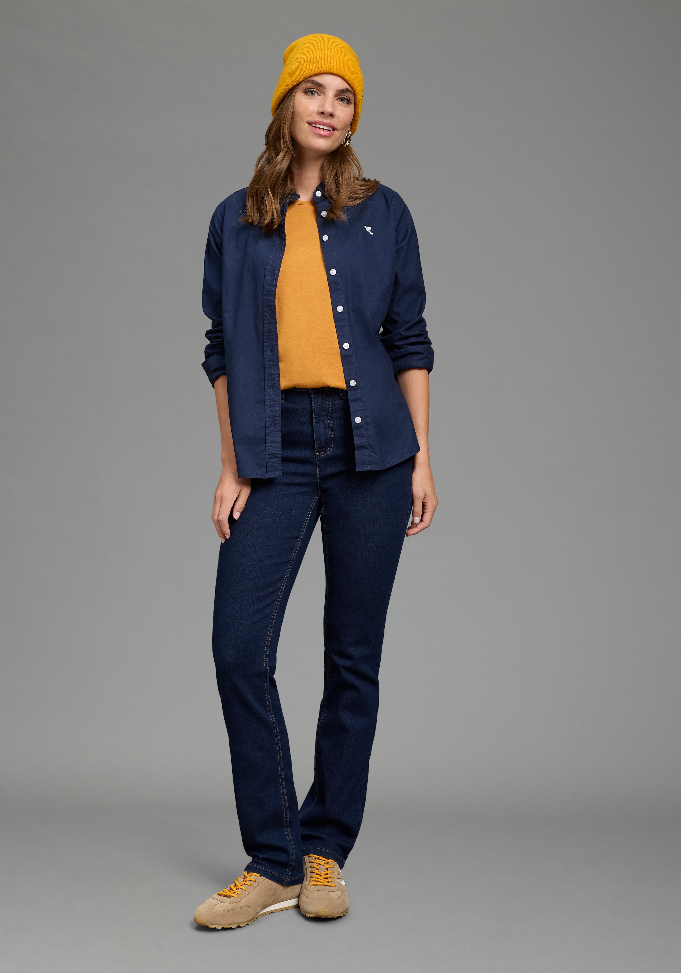 Laura Scott Klassische Bluse Basic-Stil, aus Baumwolle, unifarben, mit Knöpfen, mit Markenlabel