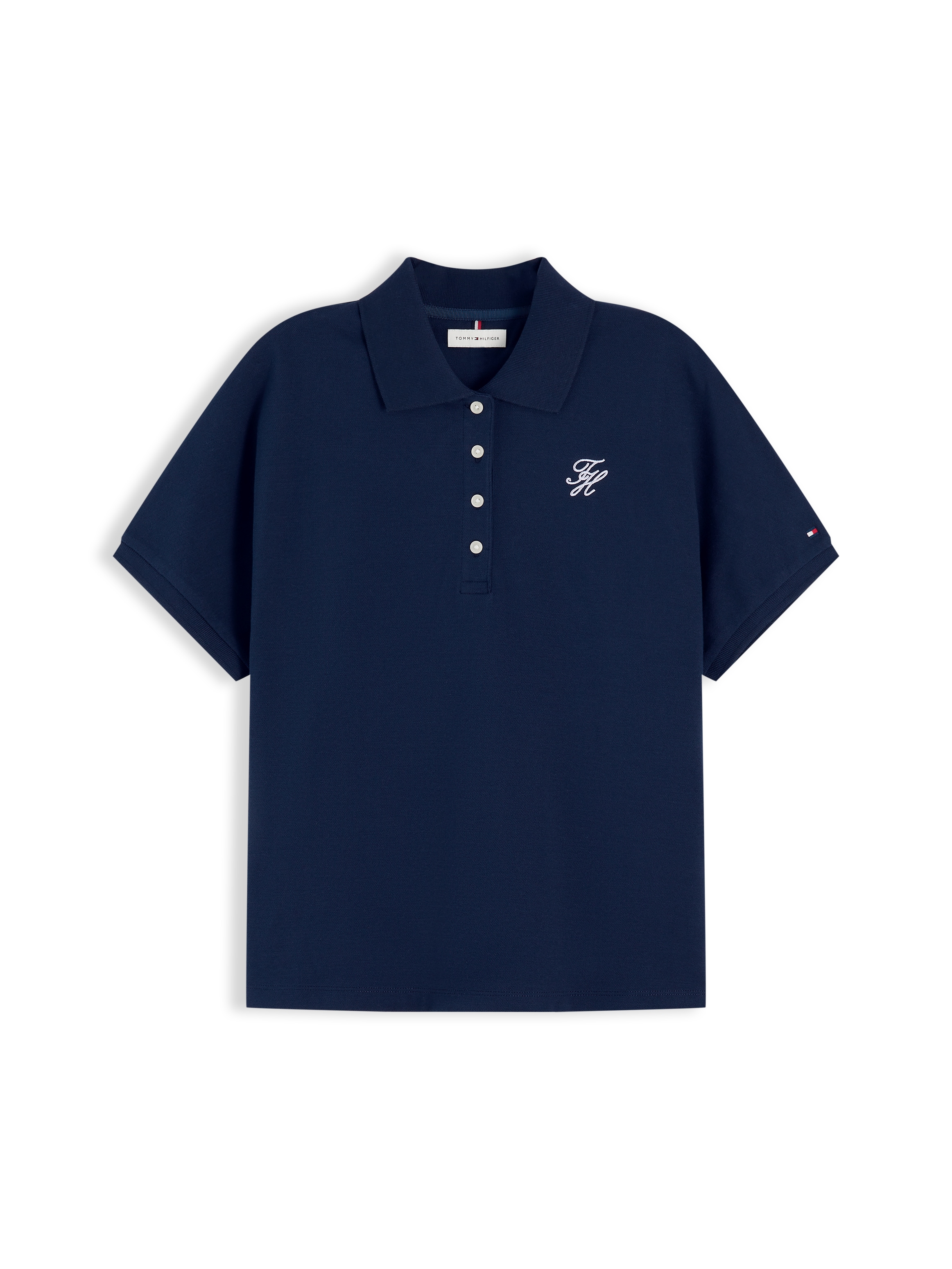 Tommy Hilfiger Poloshirt »TH SCRIPT MODERN SS POLO« Baumwollmischung, Polokragen, kurze Knopfleiste