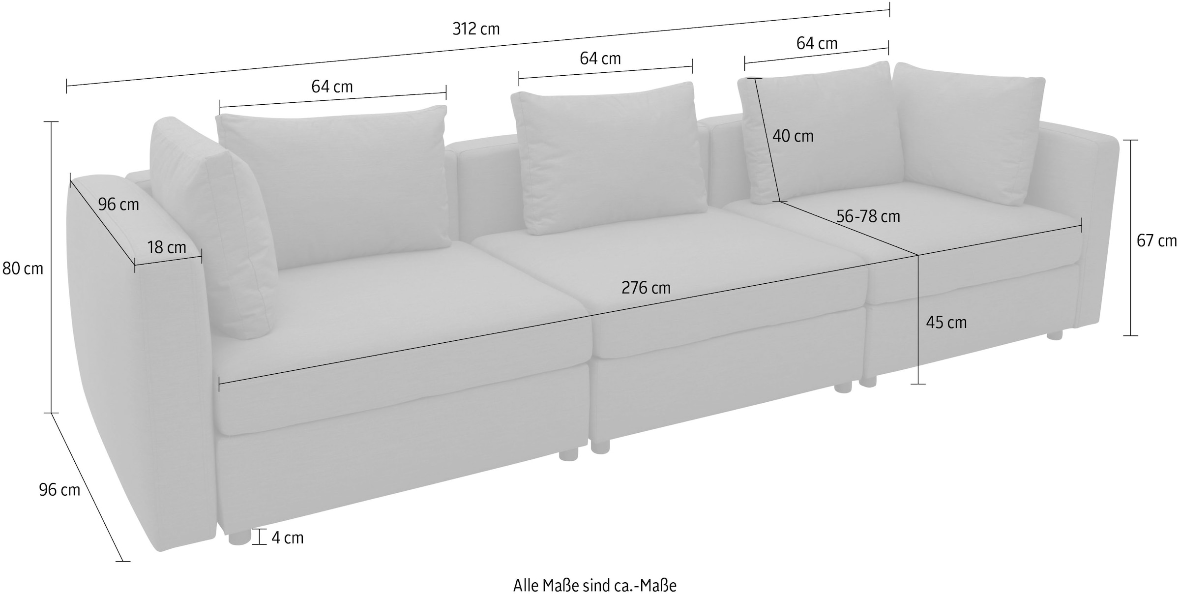 DOMO collection 3-Sitzer »Solskin, individuell erweiterbar/kombinierbar«, mit losen Kissen. Rücken- und Seitenteile als Stecksystem.