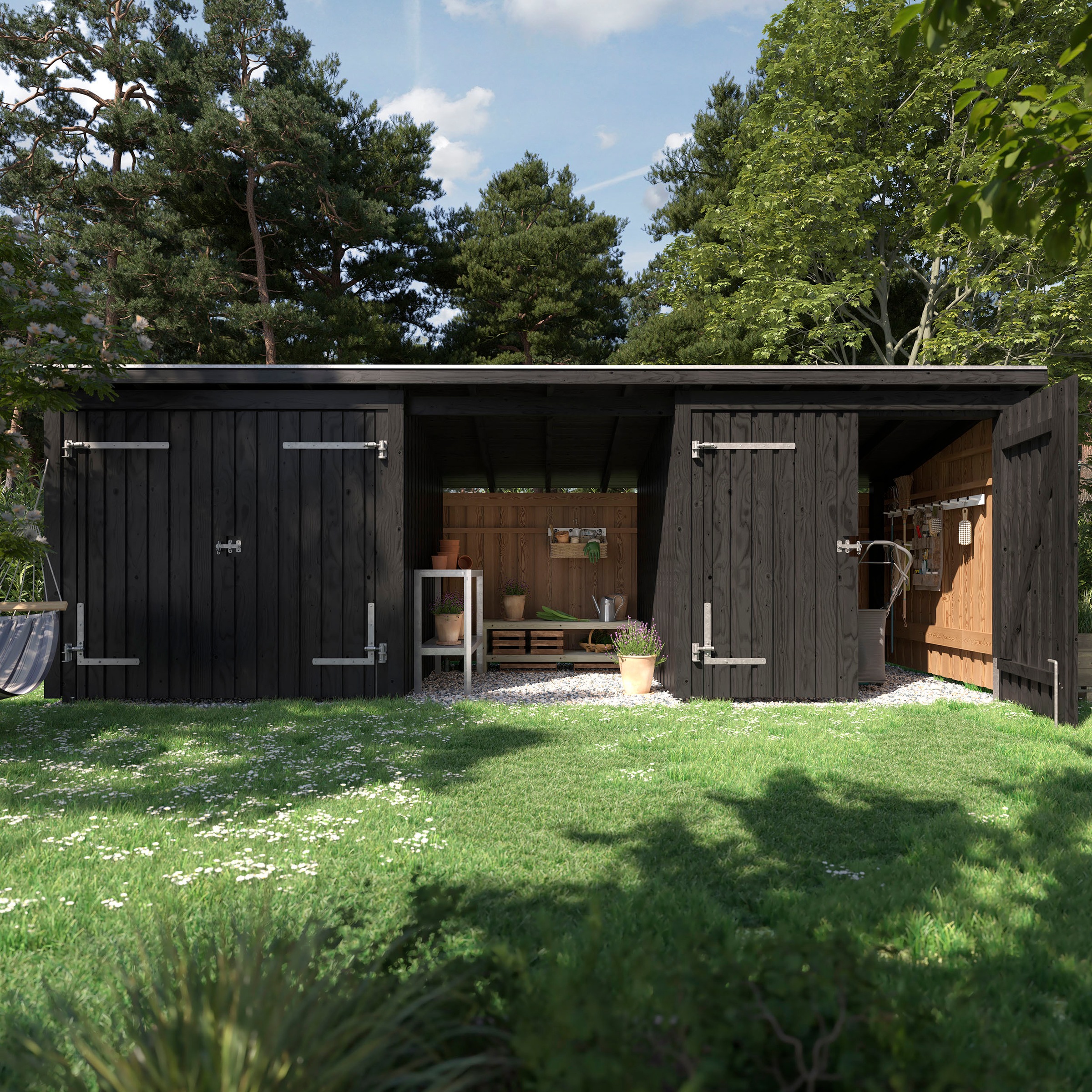 PLUS Gartenhaus "Nordic Multi" Gartenhaus 14 m², Doppeltür, inkl. Dachpappe günstig online kaufen