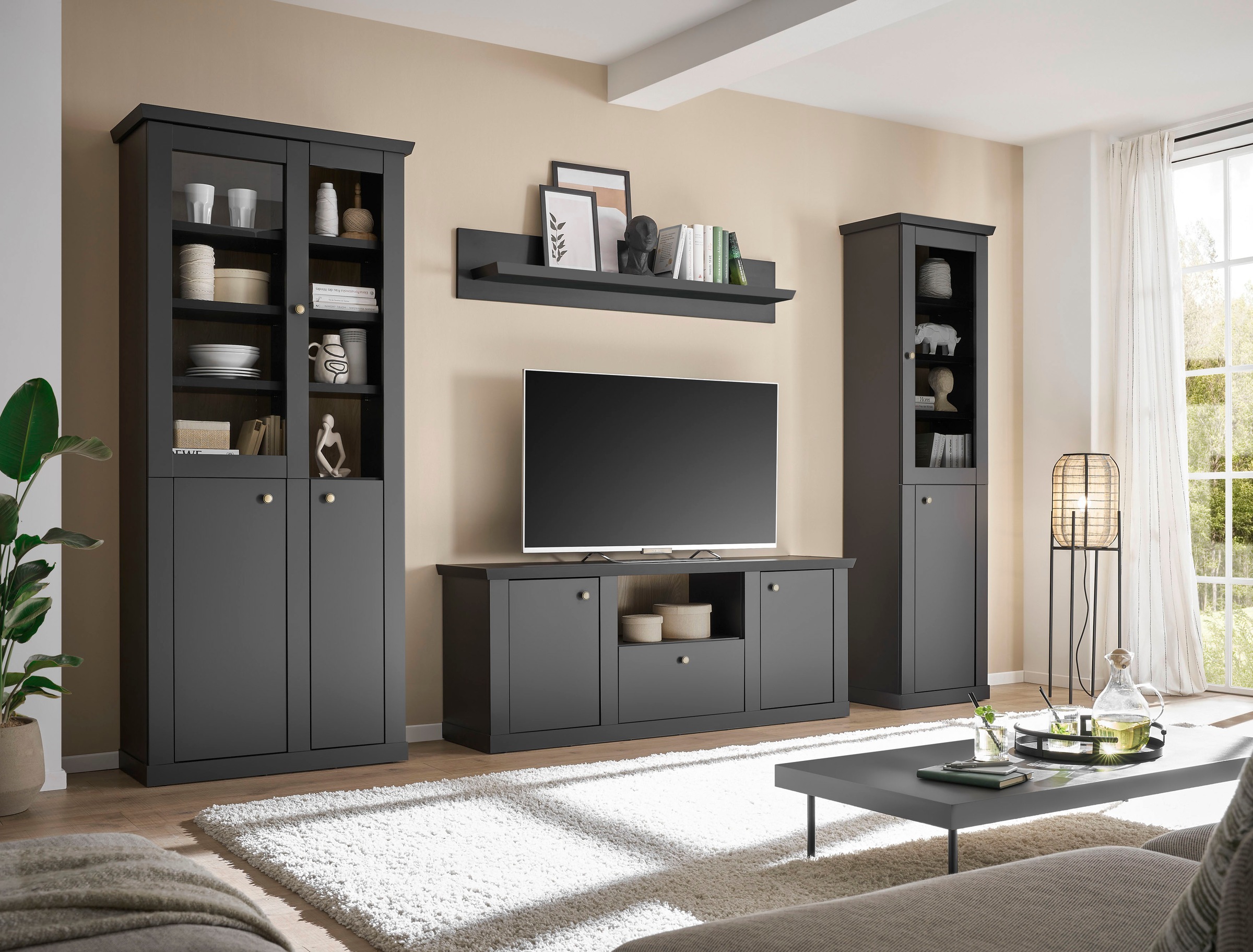 Home affaire Wohnwand »Lincoln, moderne Anbauwand, Komplettset im Landhausstil« Komplett-Set, 4 Stk. tlg.