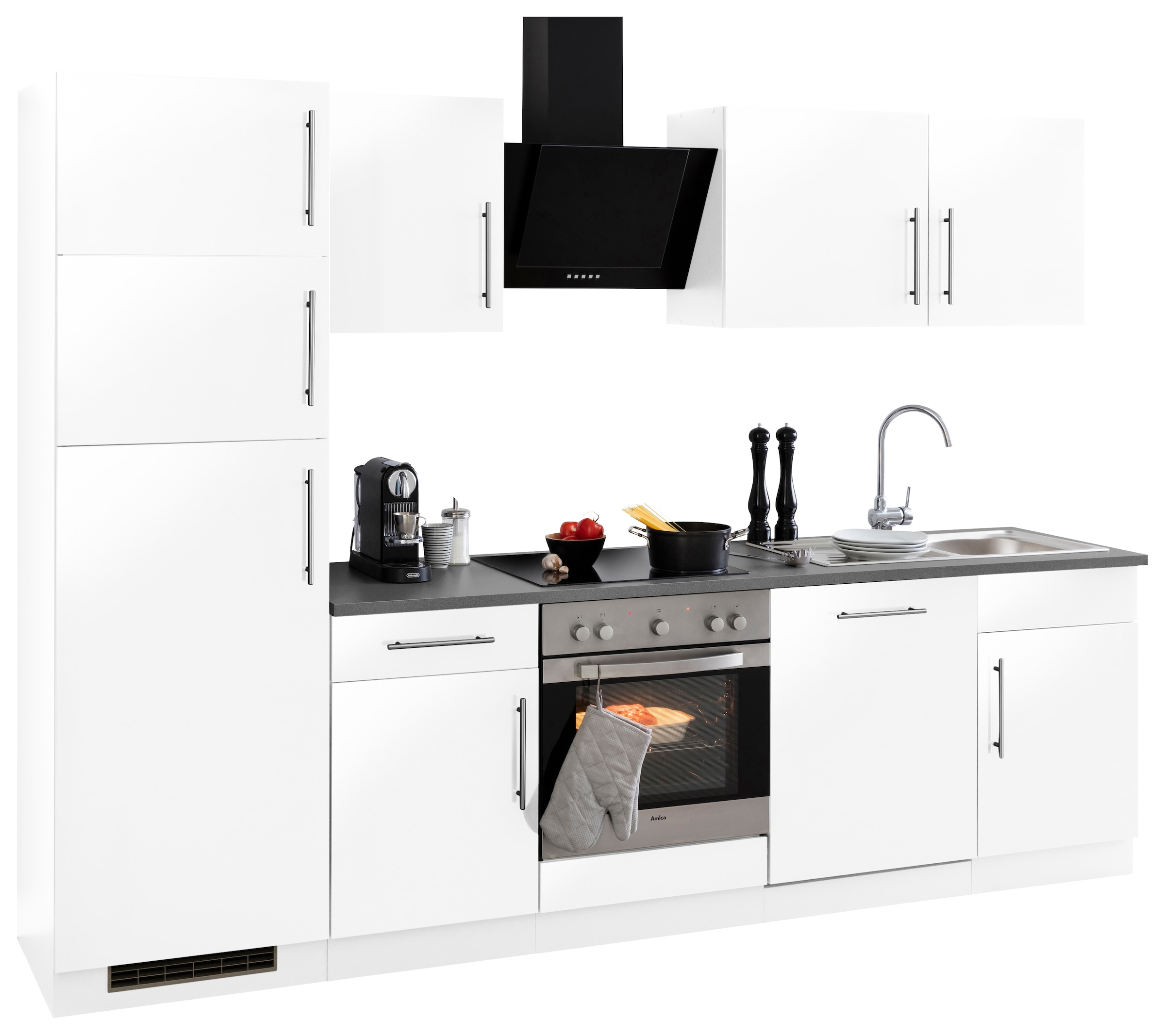 wiho Küchen Küchenzeile »Cali«, mit E-Geräten und Kühl-Gefrierkombination, Breite 280 cm