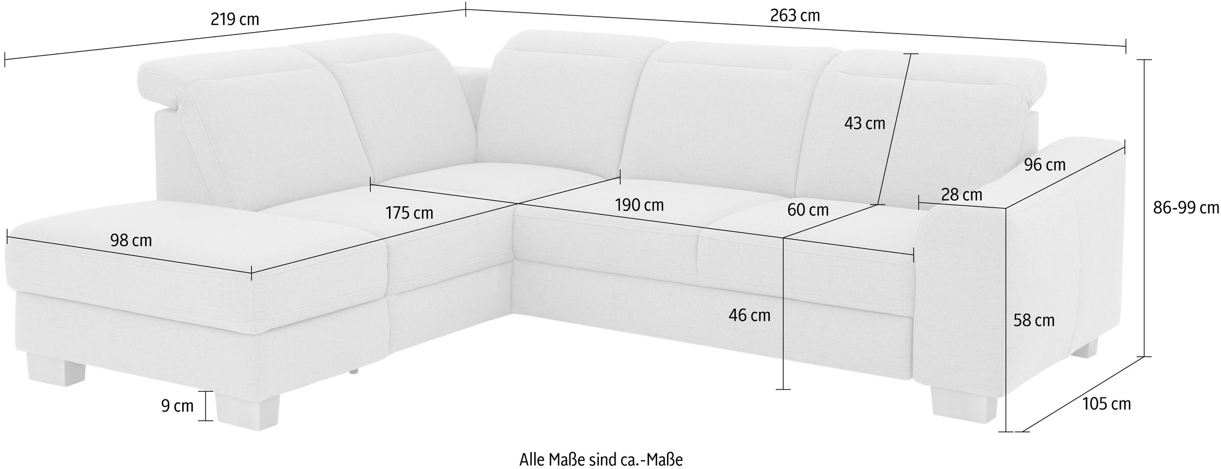 Home affaire Ecksofa »Dundee L-Form«, wahlweise mit Kopfteilverstellung und zusätzlich mit Bettfunktion