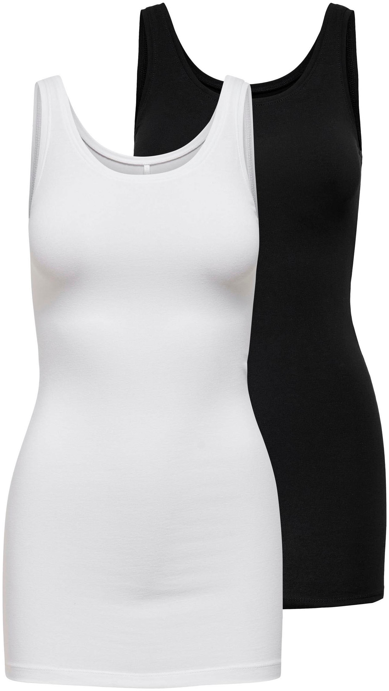 ONLY "ONLLIVE – Slim-Fit Tanktops mit Stretch für optimalen Sitz" Packung, 2er-Pack, 2 Stk. slim fit, casual, Jersey, Baumwollmischung, Rundhals
