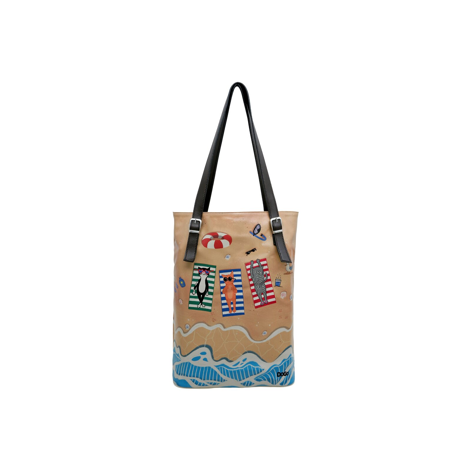 Thumbnail - DOGO Umhängetasche "Tall Bag Damen Schultertasche Cats On The Beach Damen" Handgefertigt